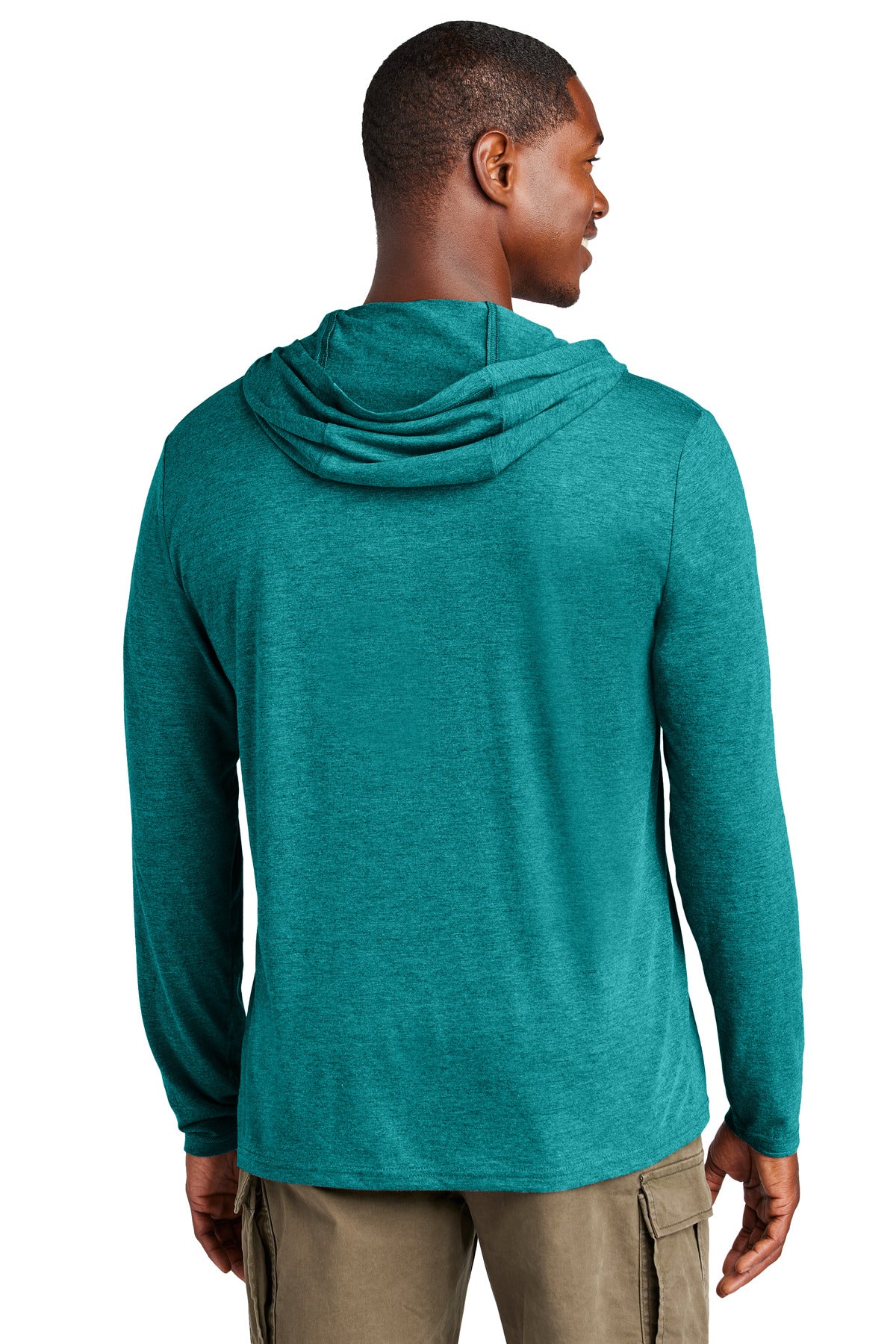 Custom Embroidered District Perfect Tri Long Sleeve Hoodie. DM139,Heathered Teal