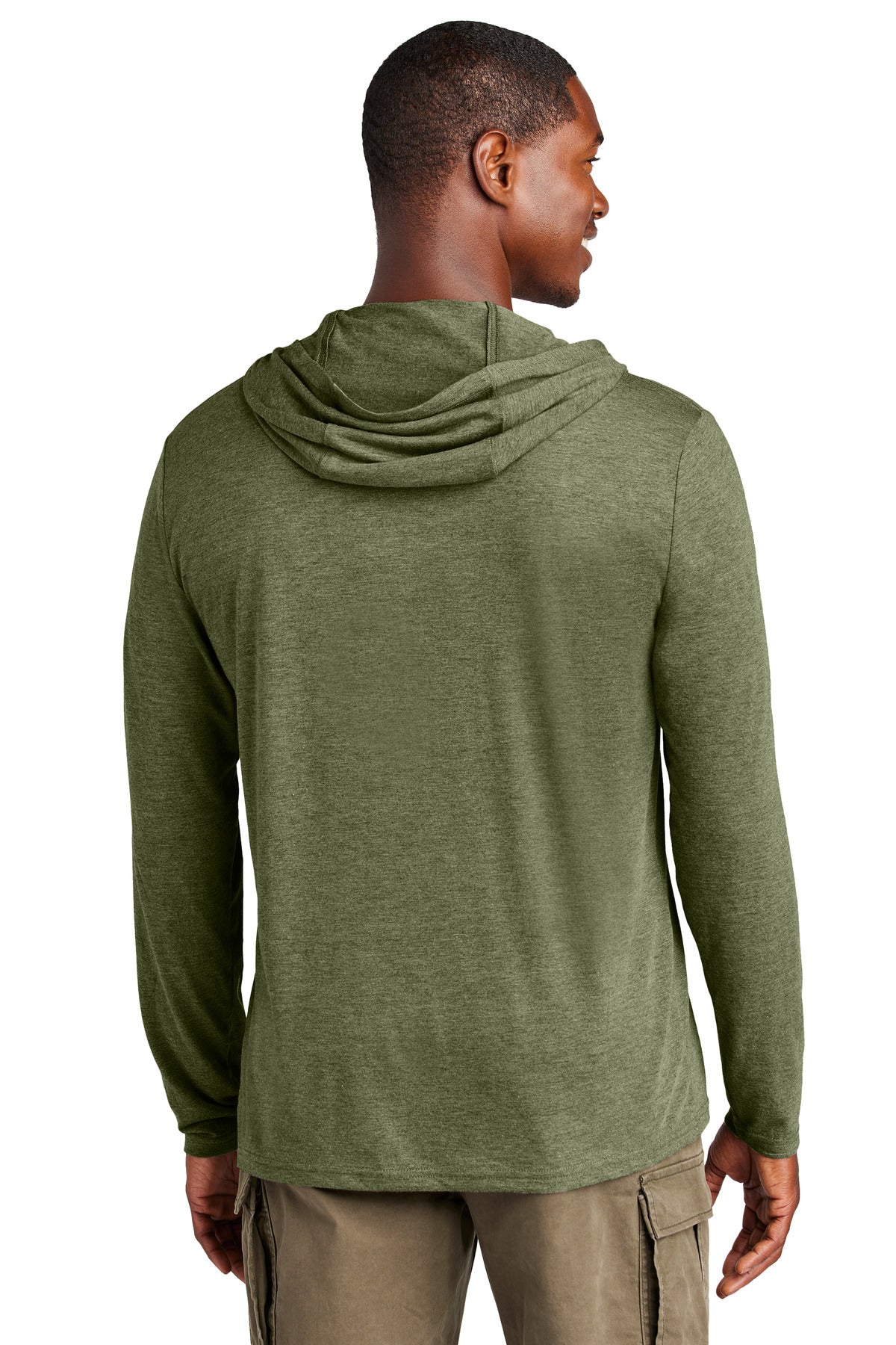 Custom Embroidered District Perfect Tri Long Sleeve Hoodie. DM139,Military Green Frost