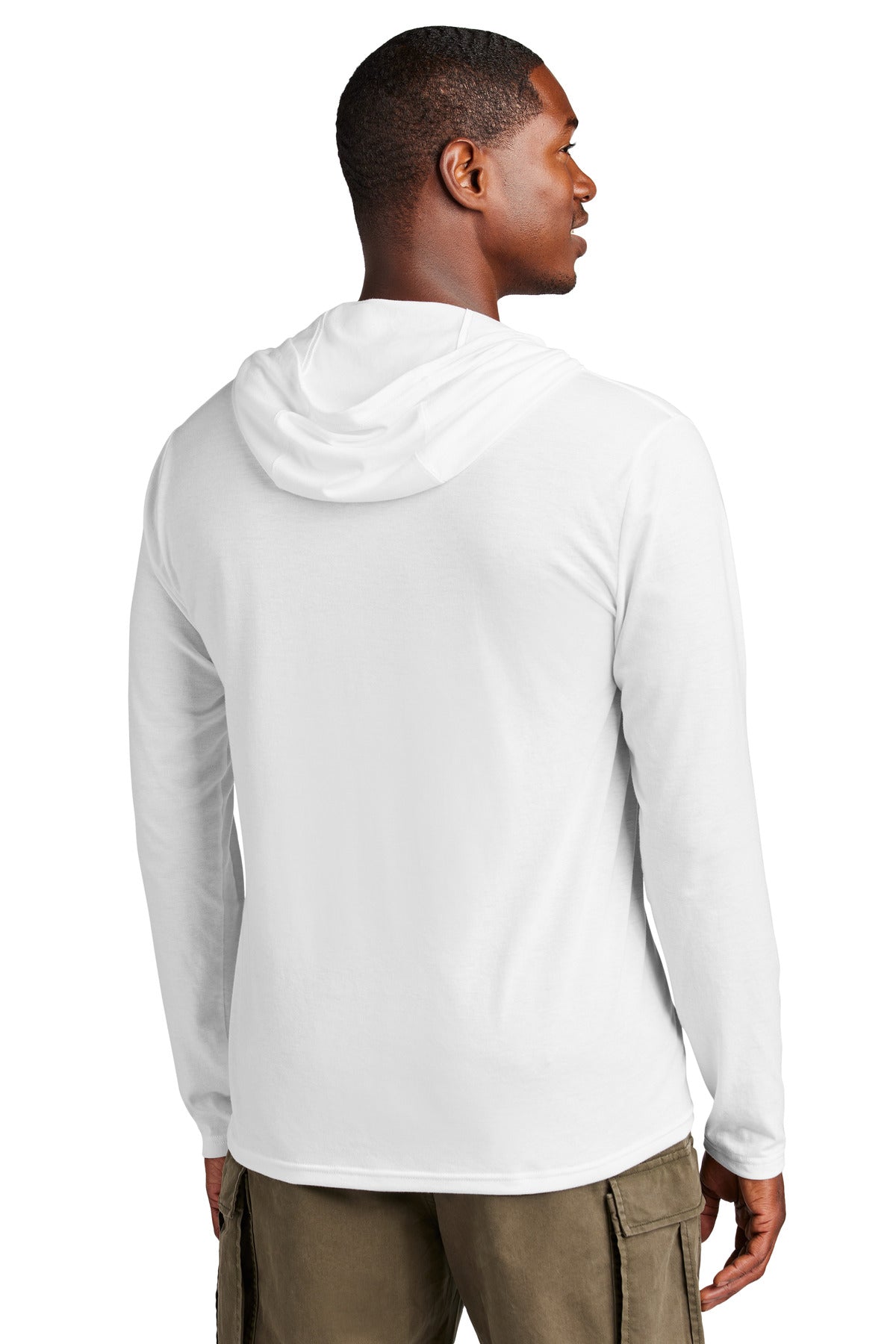 Custom Embroidered District Perfect Tri Long Sleeve Hoodie. DM139,White
