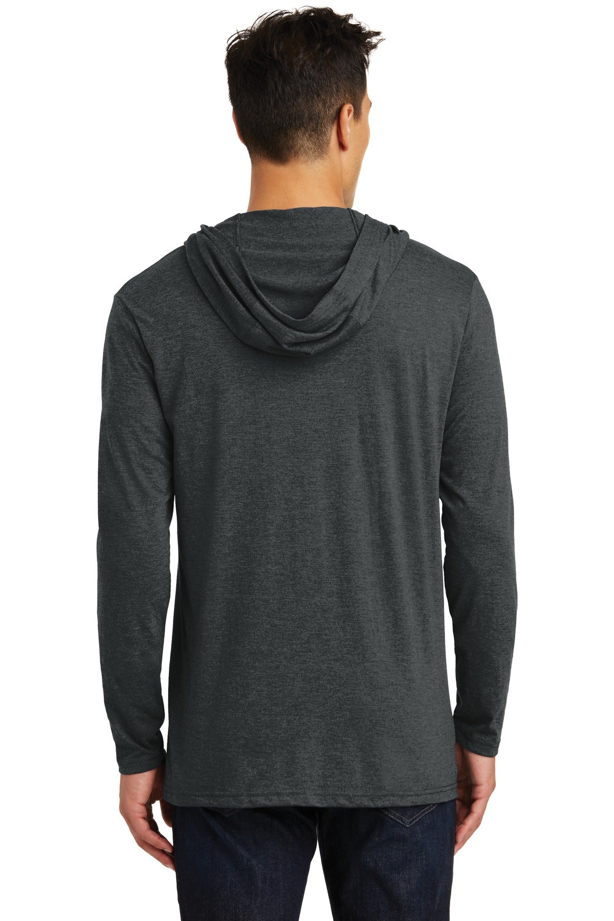 Custom Embroidered District Perfect Tri Long Sleeve Hoodie. DM139,Black Frost