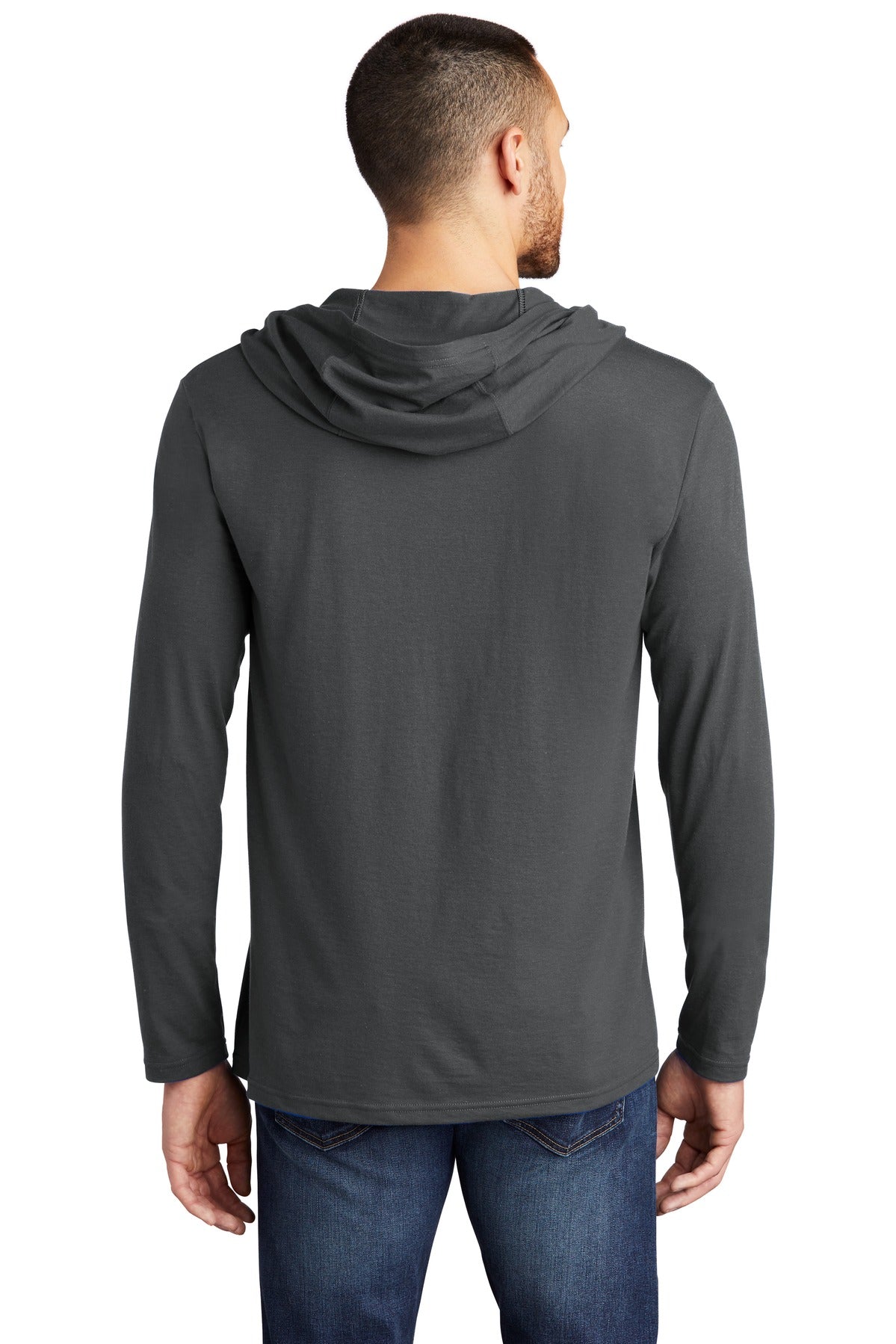 Custom Embroidered District Perfect Tri Long Sleeve Hoodie. DM139,Charcoal