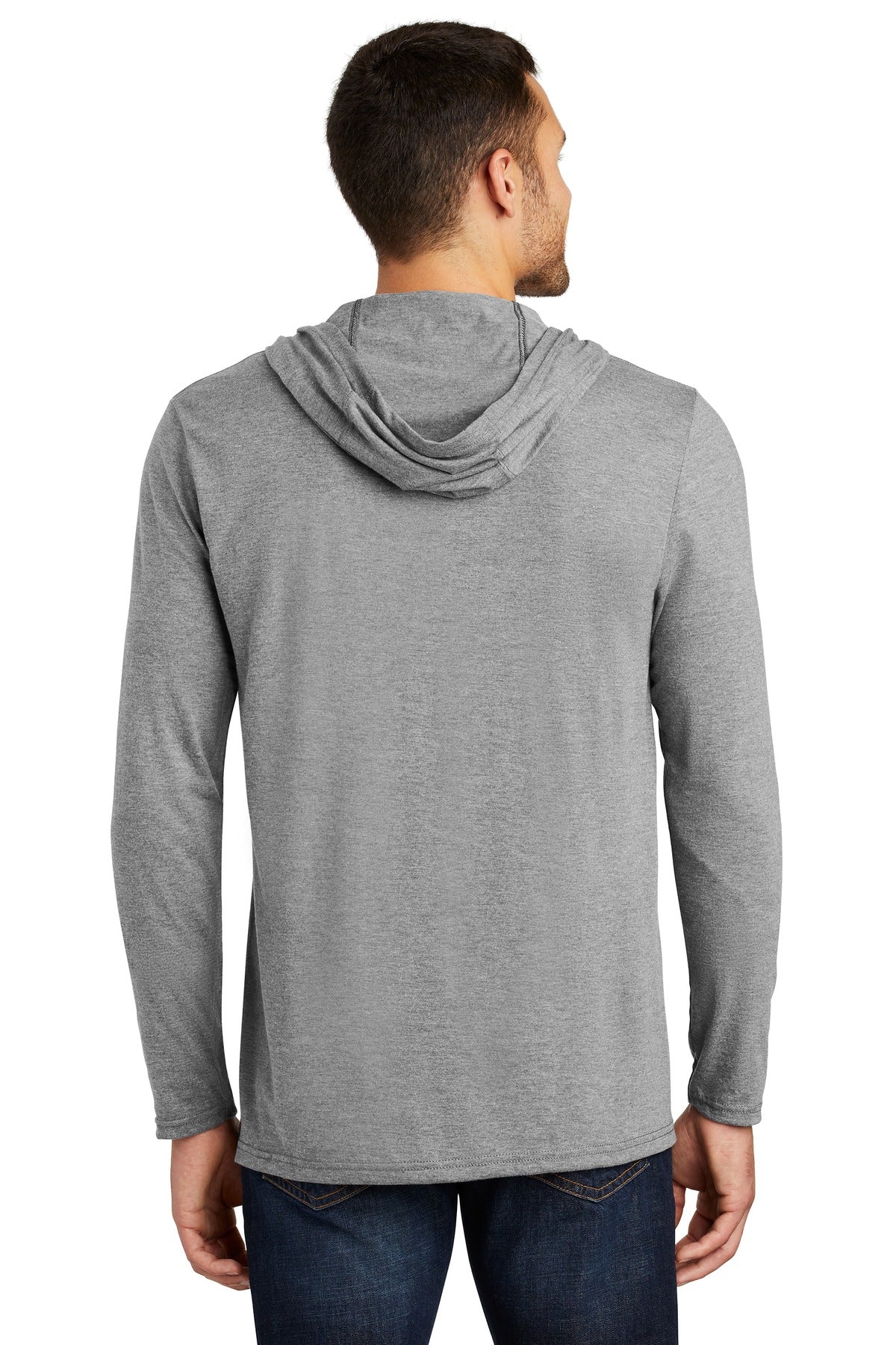 Custom Embroidered District Perfect Tri Long Sleeve Hoodie. DM139,Grey Frost