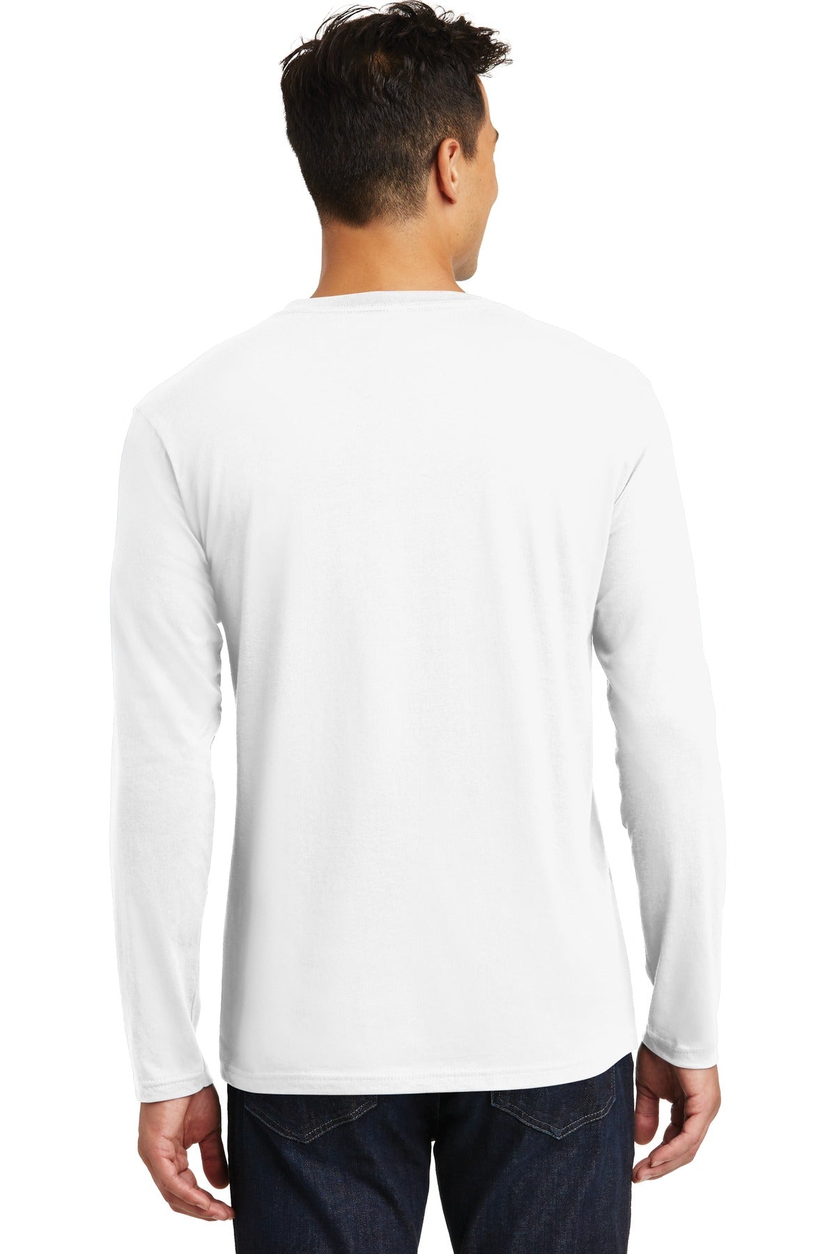 Custom Embroidered District Perfect Weight Long Sleeve Tee. DT105,Bright White