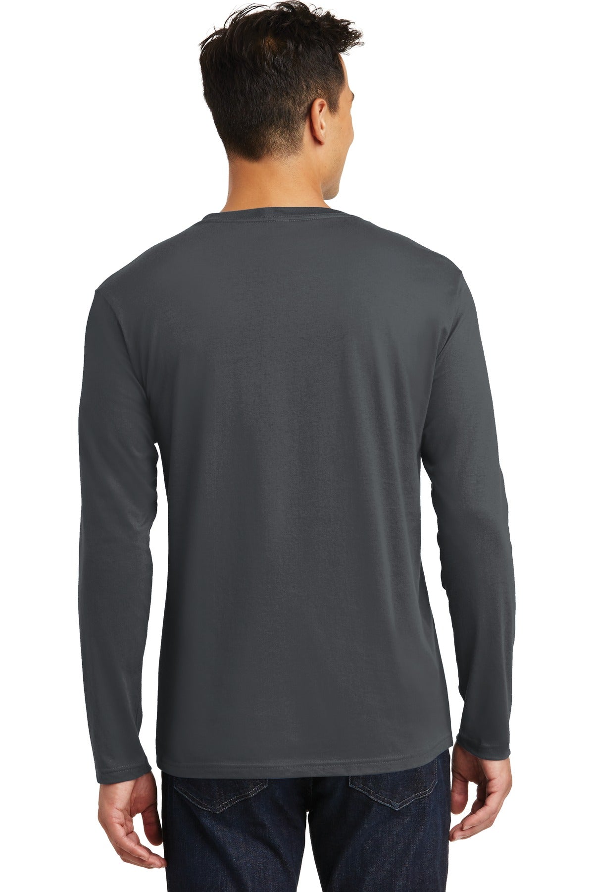 Custom Embroidered District Perfect Weight Long Sleeve Tee. DT105,Charcoal