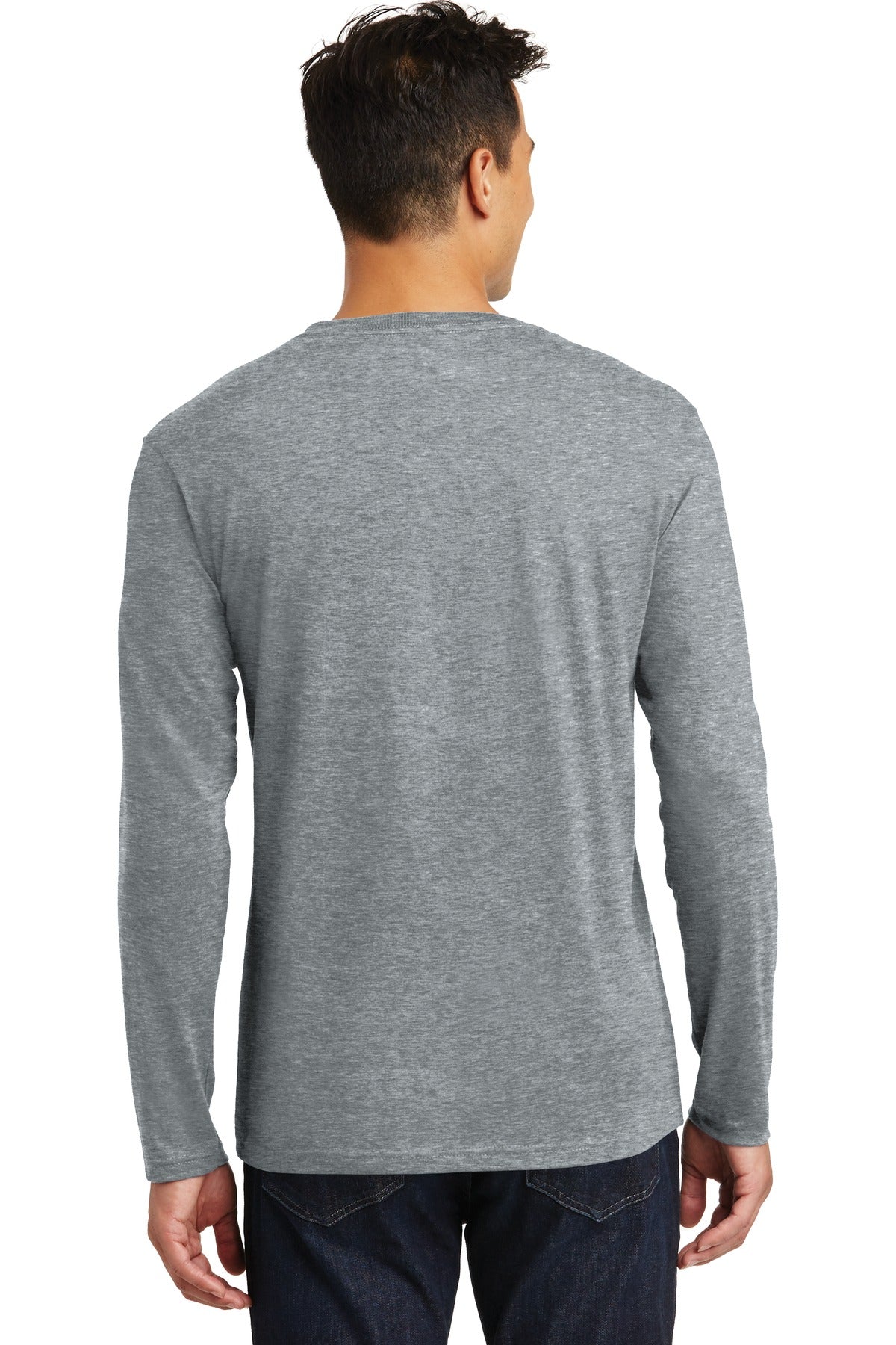Custom Embroidered District Perfect Weight Long Sleeve Tee. DT105,Heathered Steel