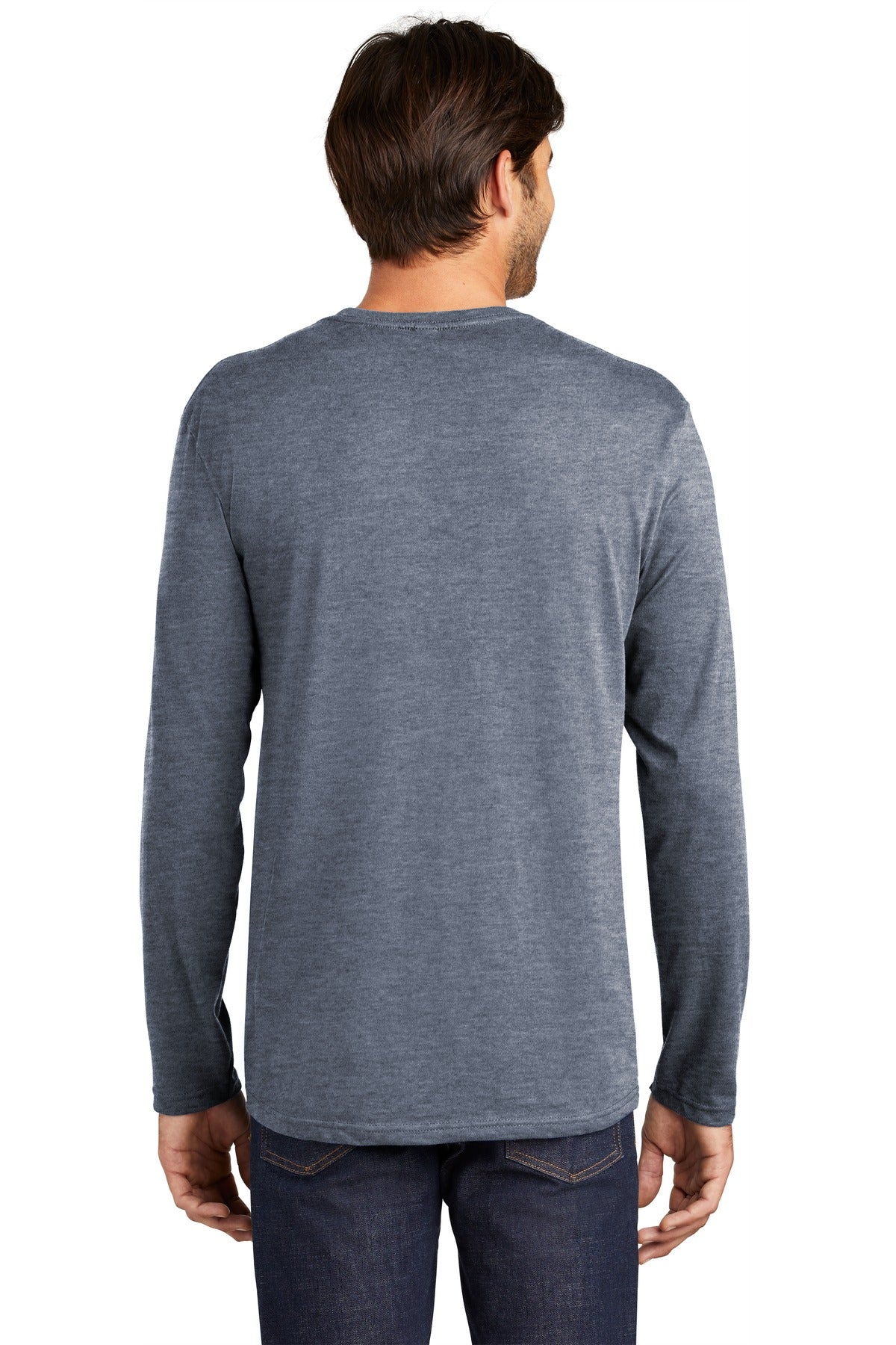 Custom Embroidered District Perfect Weight Long Sleeve Tee. DT105,Heathered Navy