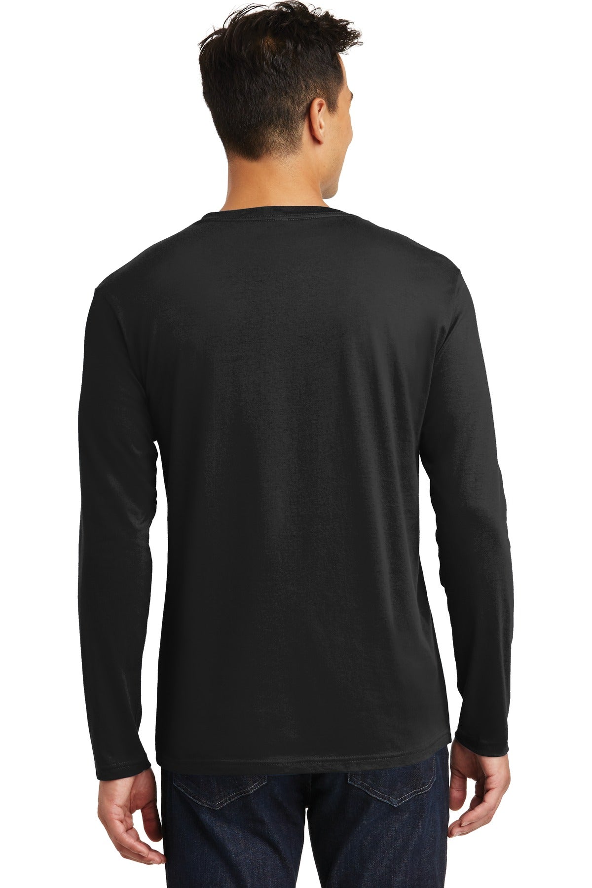 Custom Embroidered District Perfect Weight Long Sleeve Tee. DT105,Jet Black