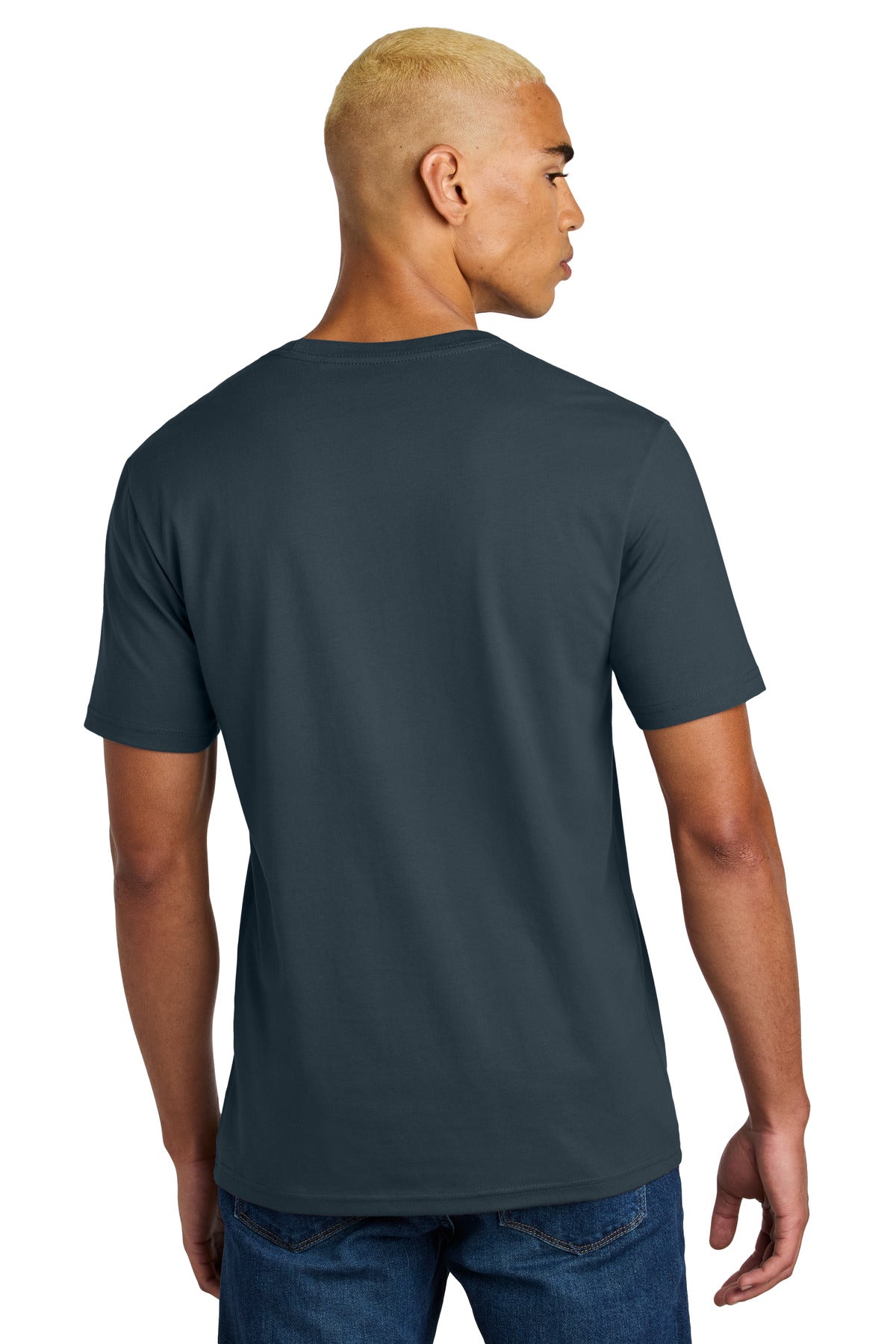 Custom Embroidered District Perfect Weight Icon Tee DT106,Deep Steel Blue