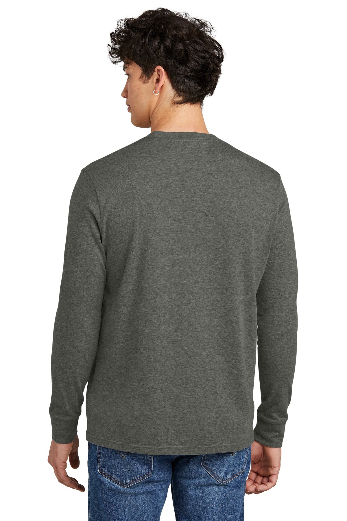 Custom Embroidered District Perfect Blend CVC Long Sleeve Tee DT109,Heathered Charcoal