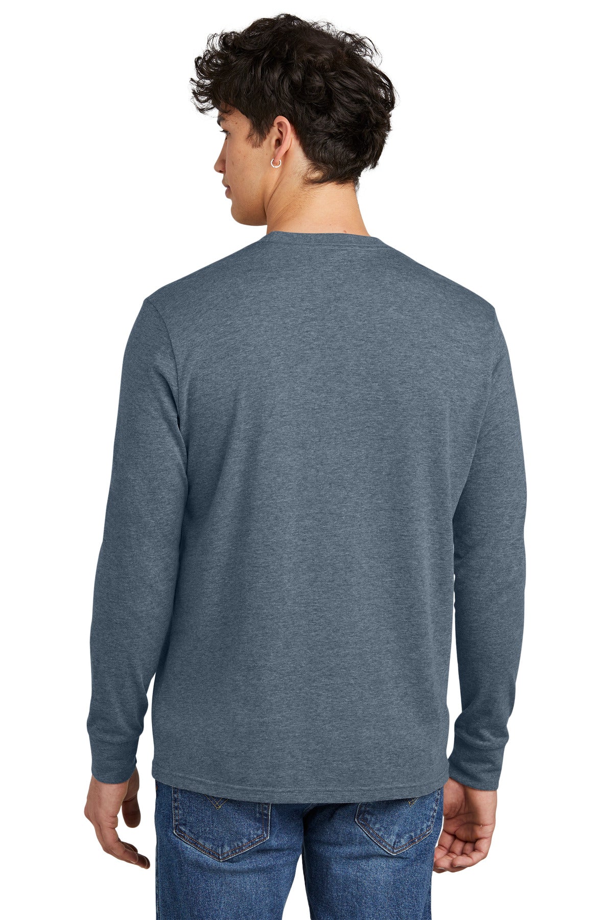 Custom Embroidered District Perfect Blend CVC Long Sleeve Tee DT109,Heathered Navy