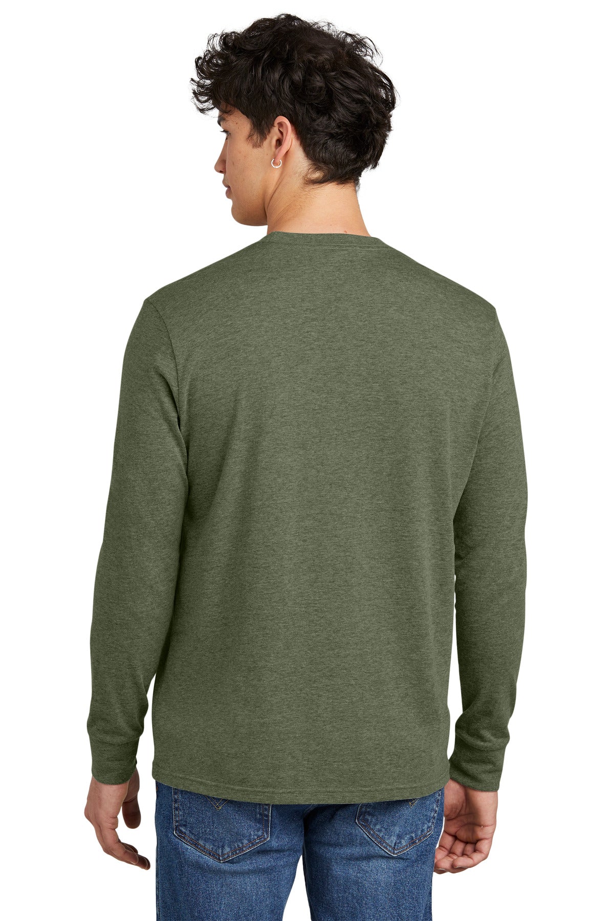 Custom Embroidered District Perfect Blend CVC Long Sleeve Tee DT109,Heathered Olive