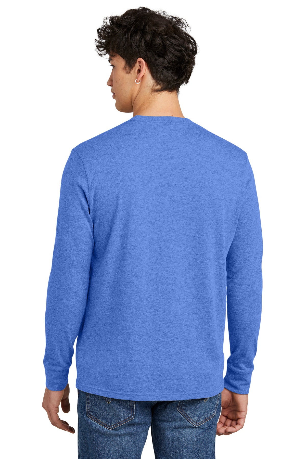 Custom Embroidered District Perfect Blend CVC Long Sleeve Tee DT109,Heathered Royal