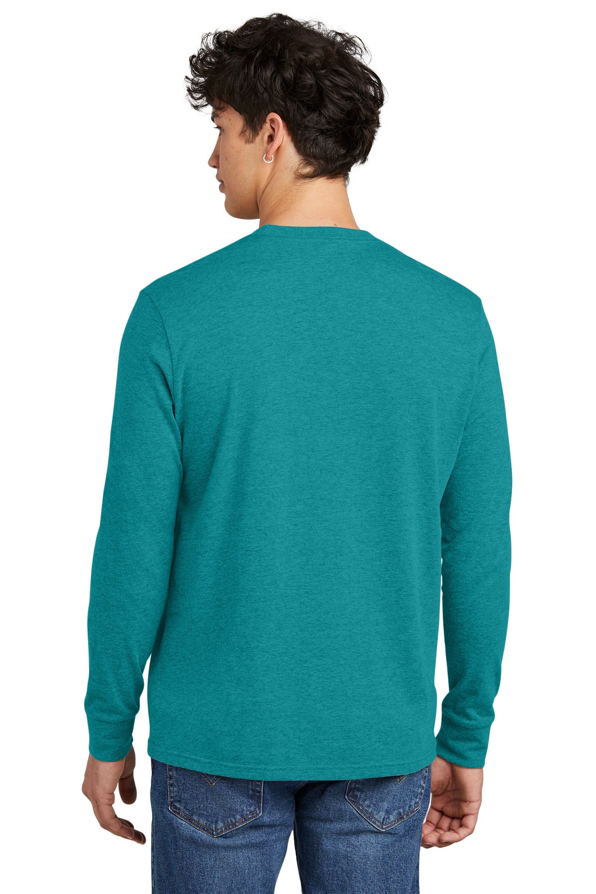 Custom Embroidered District Perfect Blend CVC Long Sleeve Tee DT109,Heathered Teal