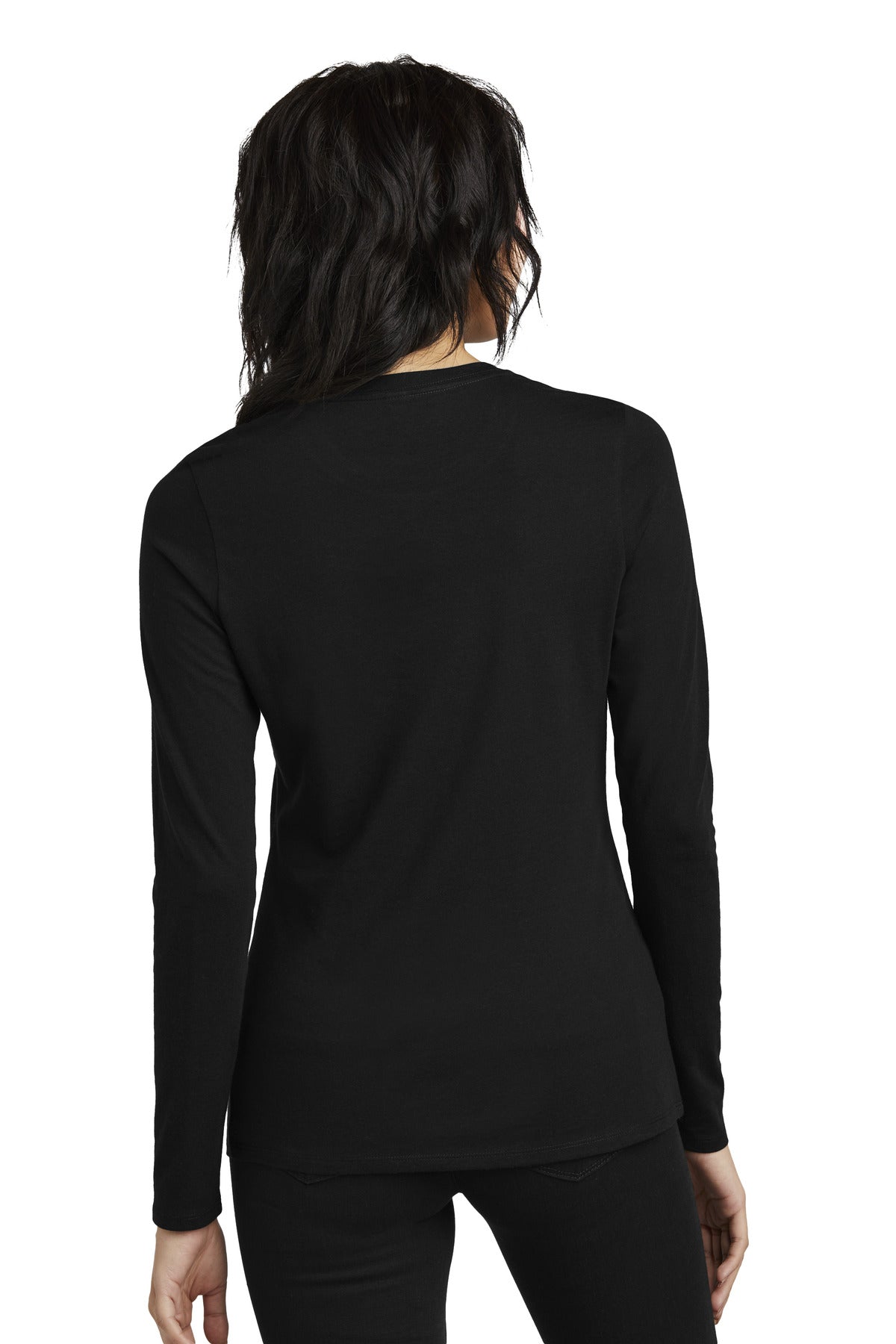 Custom Embroidered District Women's Perfect Blend CVC Long Sleeve Tee DT110,Black
