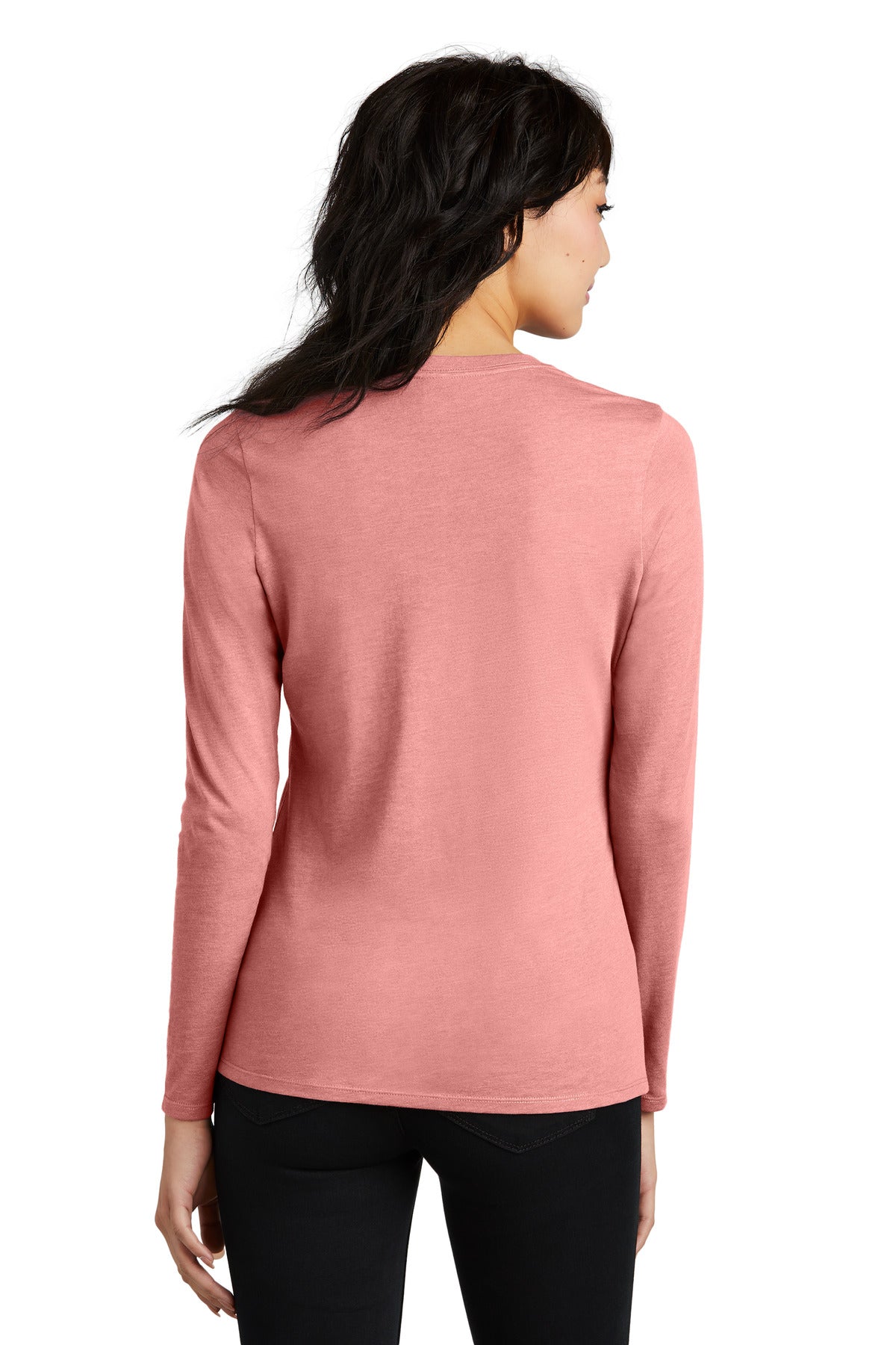 Custom Embroidered District Women's Perfect Blend CVC Long Sleeve Tee DT110,Blush Frost