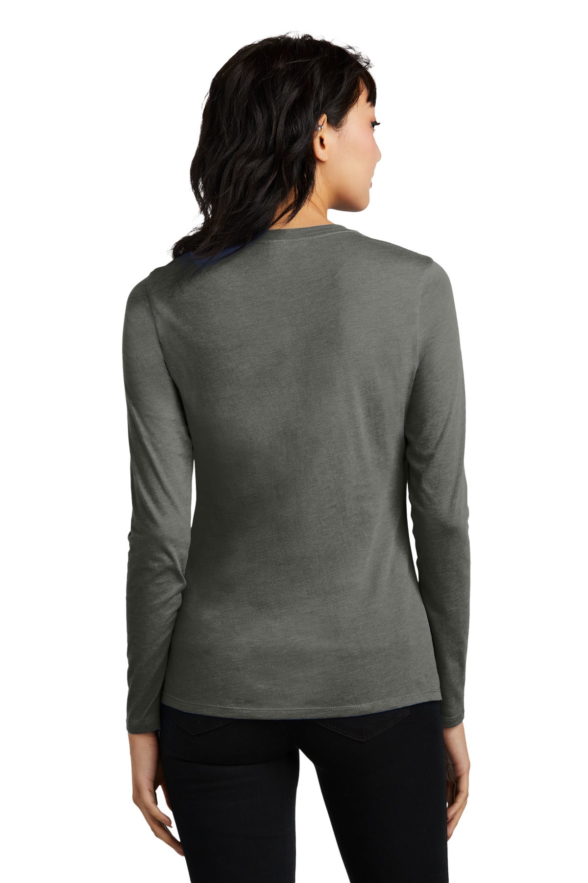 Custom Embroidered District Women's Perfect Blend CVC Long Sleeve Tee DT110,Heathered Charcoal