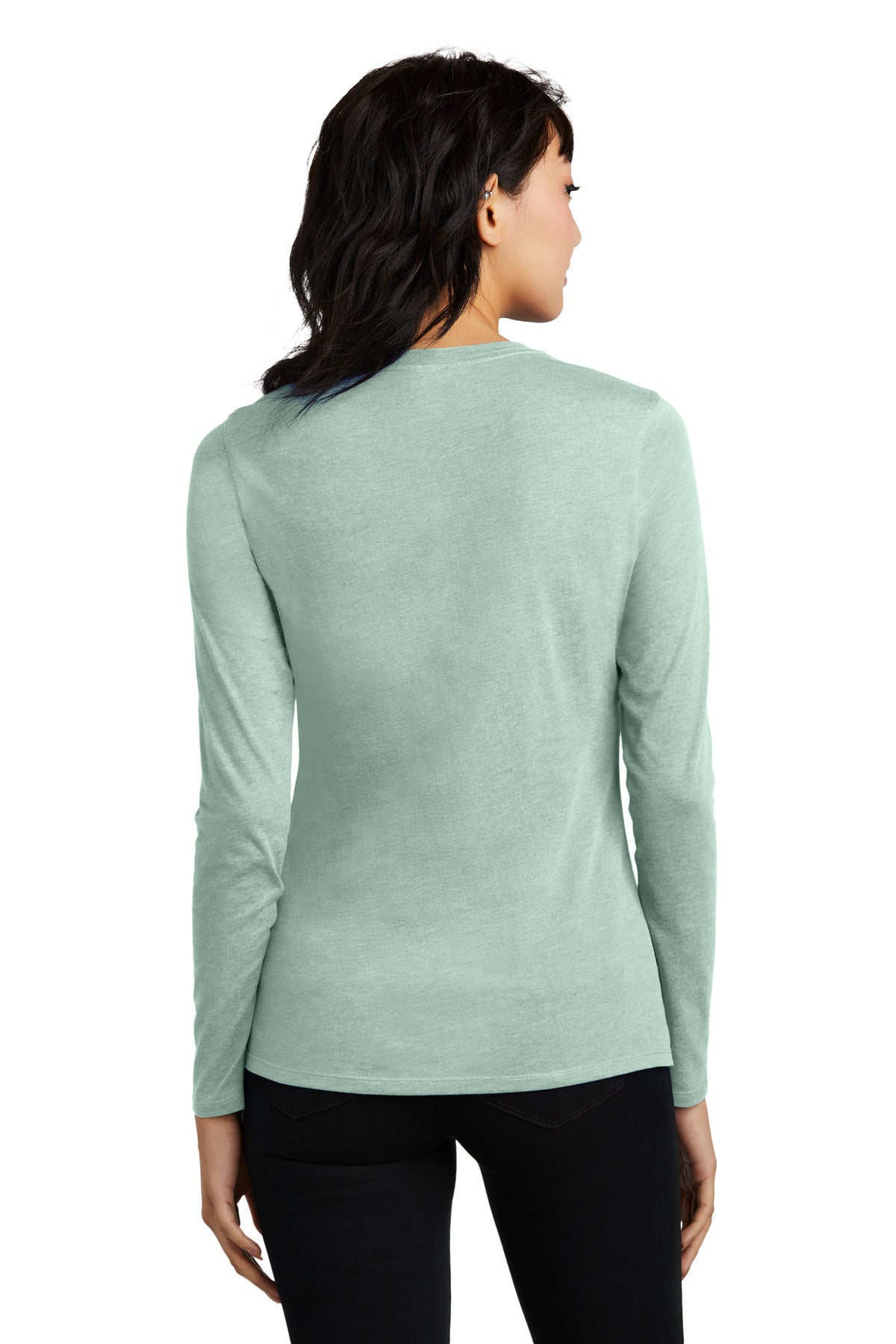 Custom Embroidered District Women's Perfect Blend CVC Long Sleeve Tee DT110,Heathered Dusty Sage