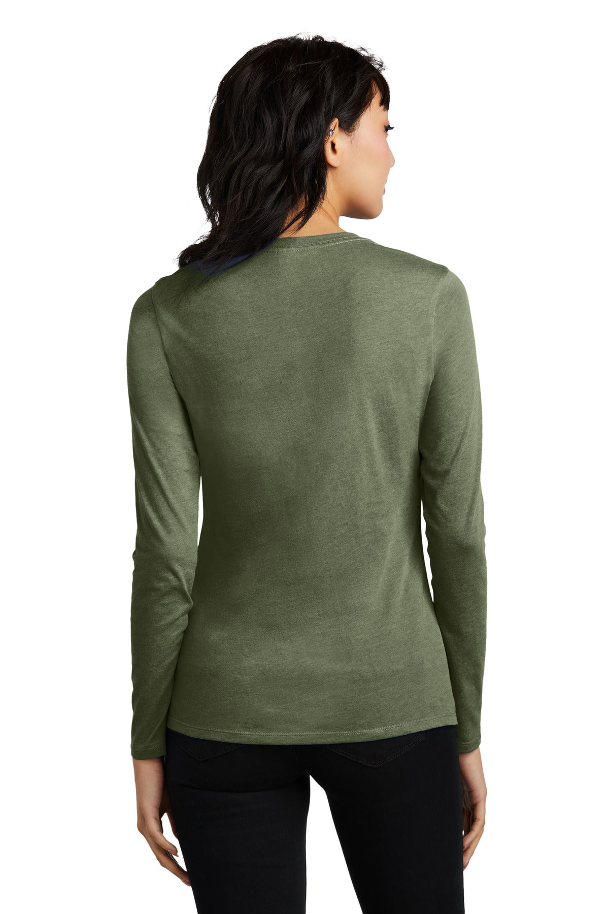 Custom Embroidered District Women's Perfect Blend CVC Long Sleeve Tee DT110,Heathered Olive