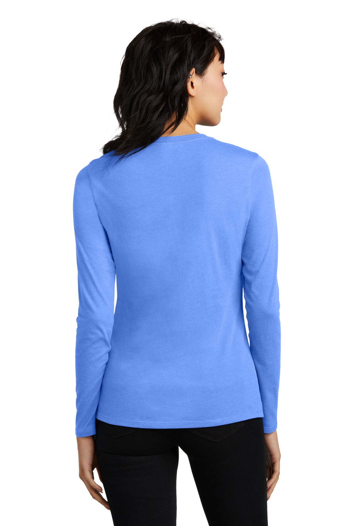Custom Embroidered District Women's Perfect Blend CVC Long Sleeve Tee DT110,Heathered Royal