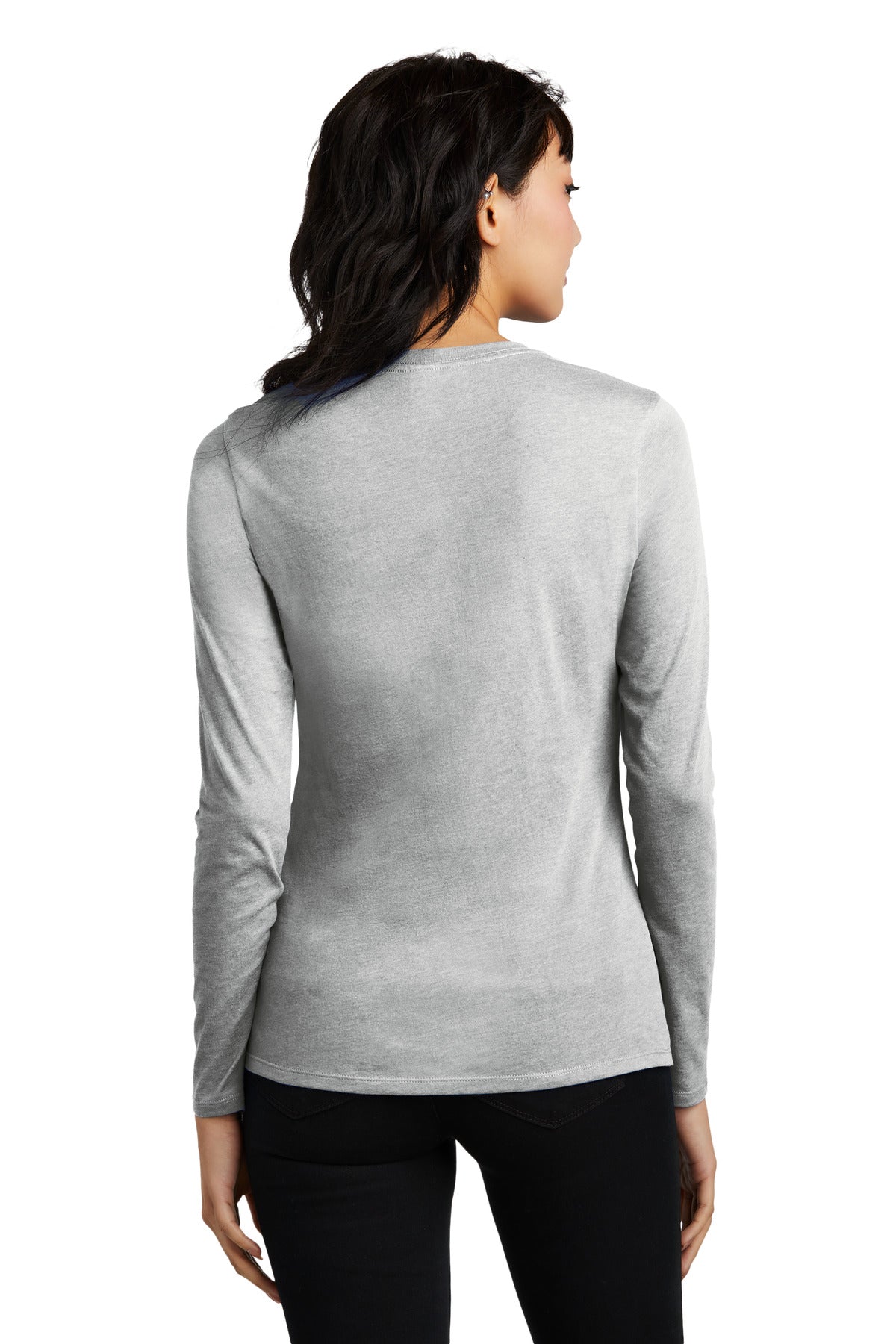Custom Embroidered District Women's Perfect Blend CVC Long Sleeve Tee DT110,Light Heather Grey