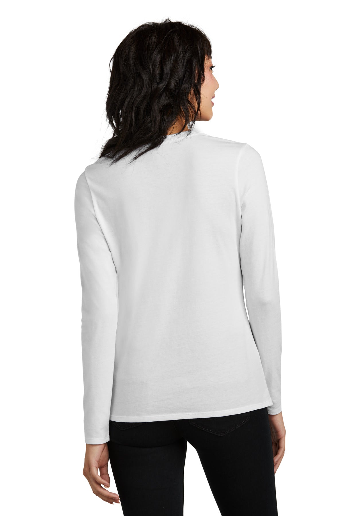 Custom Embroidered District Women's Perfect Blend CVC Long Sleeve Tee DT110,White