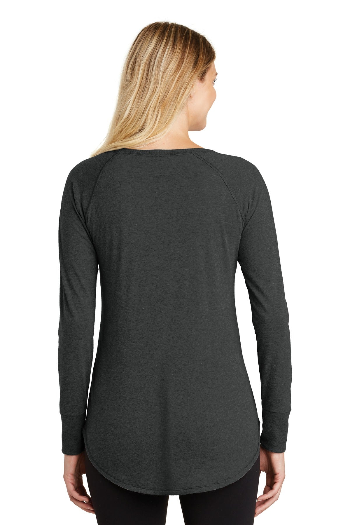 Custom Embroidered District Women's Perfect Tri Long Sleeve Tunic Tee. DT132L,Black Frost