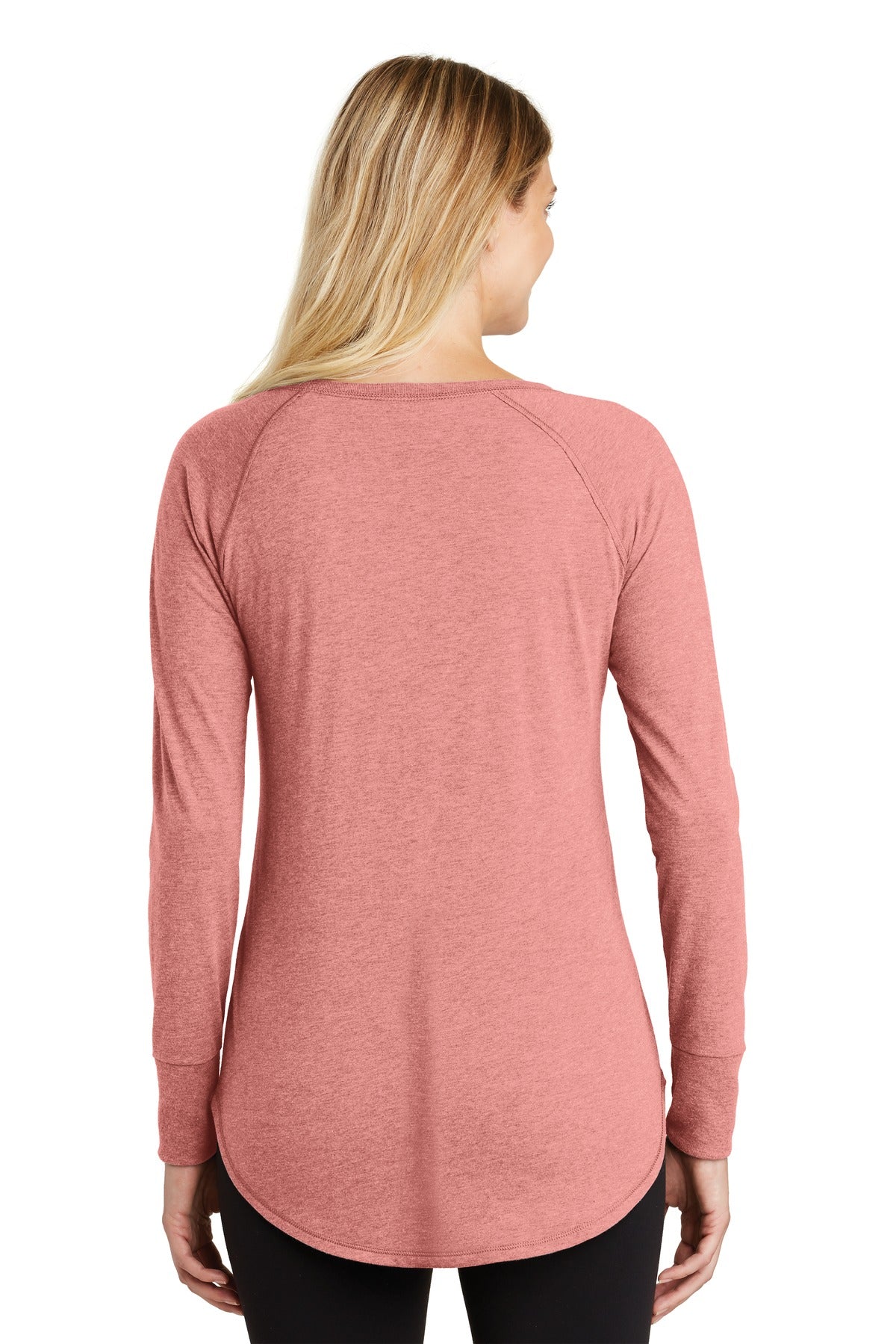 Custom Embroidered District Women's Perfect Tri Long Sleeve Tunic Tee. DT132L,Blush Frost