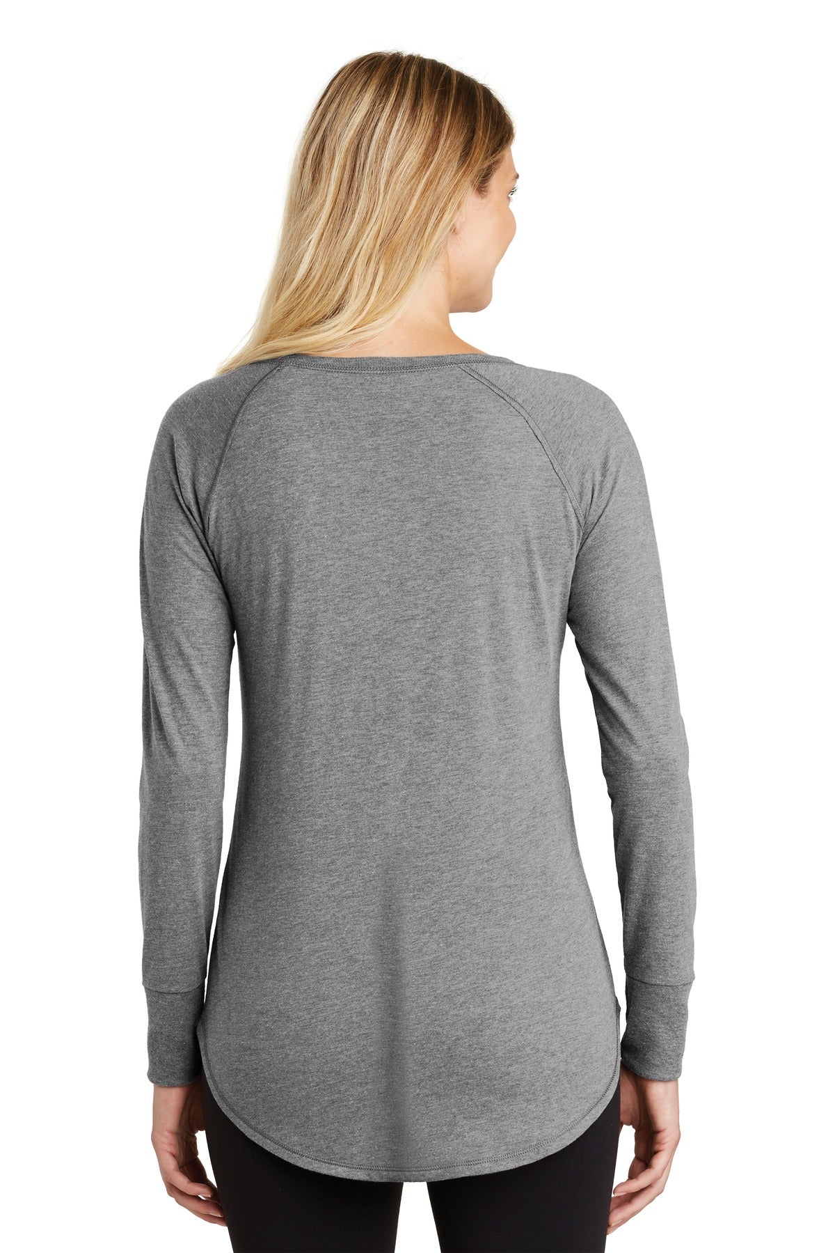 Custom Embroidered District Women's Perfect Tri Long Sleeve Tunic Tee. DT132L,Grey Frost
