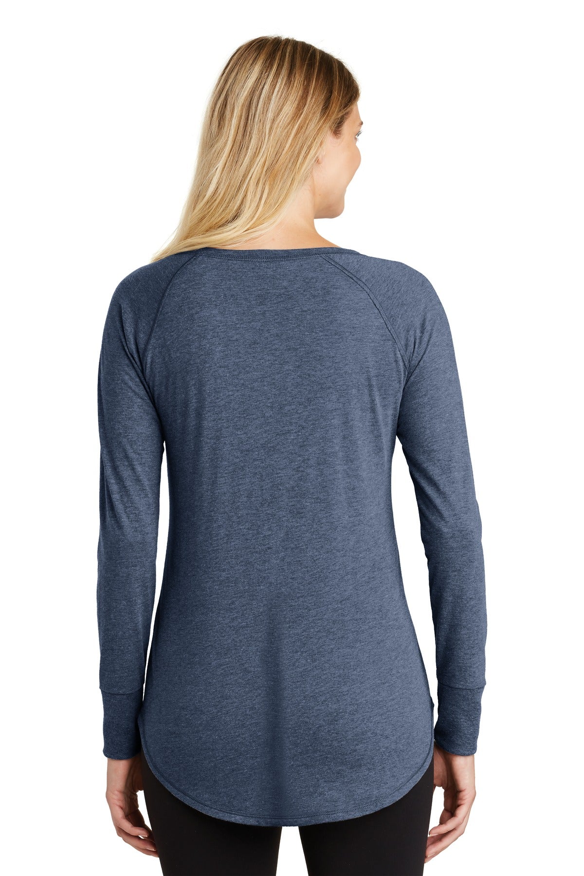 Custom Embroidered District Women's Perfect Tri Long Sleeve Tunic Tee. DT132L,Navy Frost
