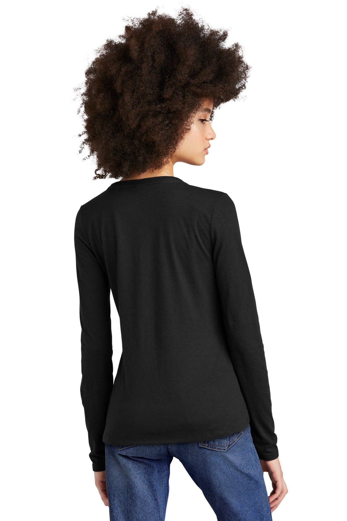 Custom Embroidered District Women's Perfect Tri Long Sleeve V-Neck Tee DT135,Black