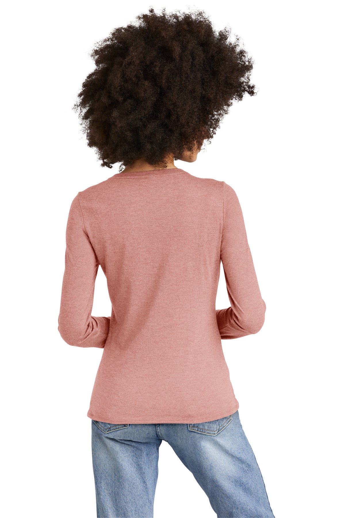 Custom Embroidered District Women's Perfect Tri Long Sleeve V-Neck Tee DT135,Blush Frost