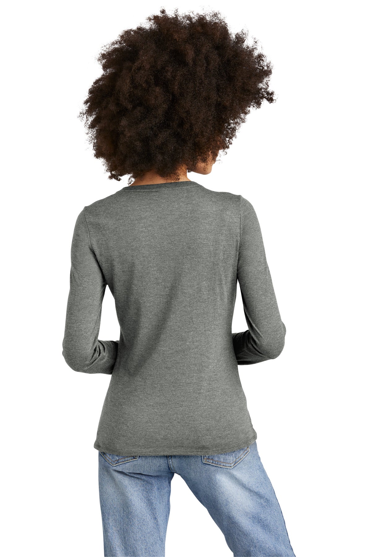 Custom Embroidered District Women's Perfect Tri Long Sleeve V-Neck Tee DT135,Heathered Charcoal
