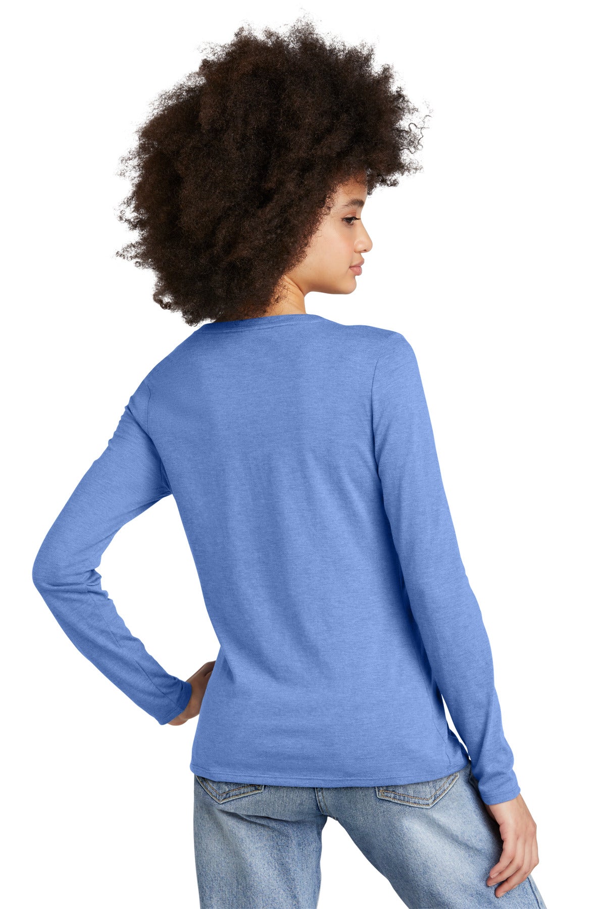 Custom Embroidered District Women's Perfect Tri Long Sleeve V-Neck Tee DT135,Maritime Frost