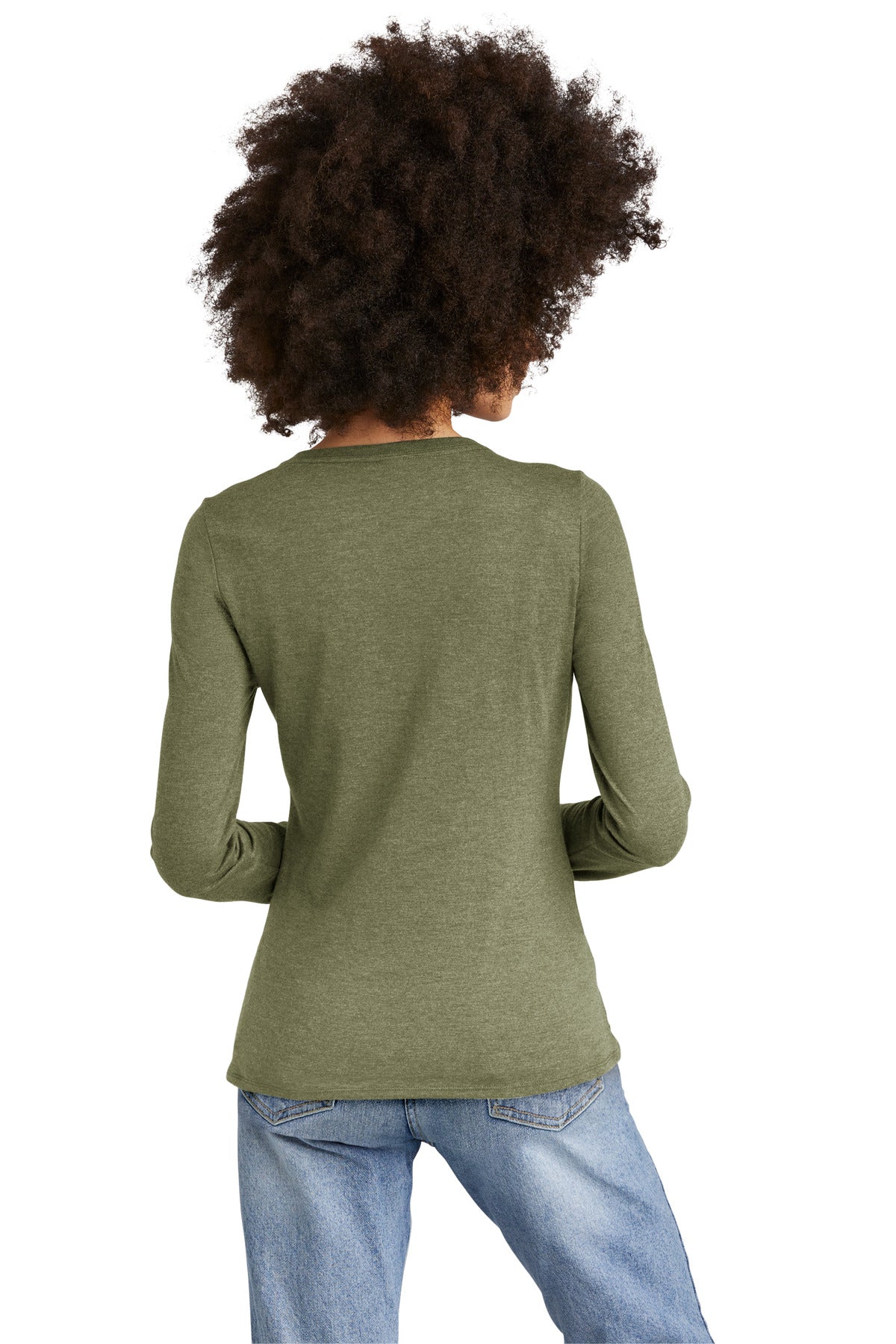 Custom Embroidered District Women's Perfect Tri Long Sleeve V-Neck Tee DT135,Military Green Frost
