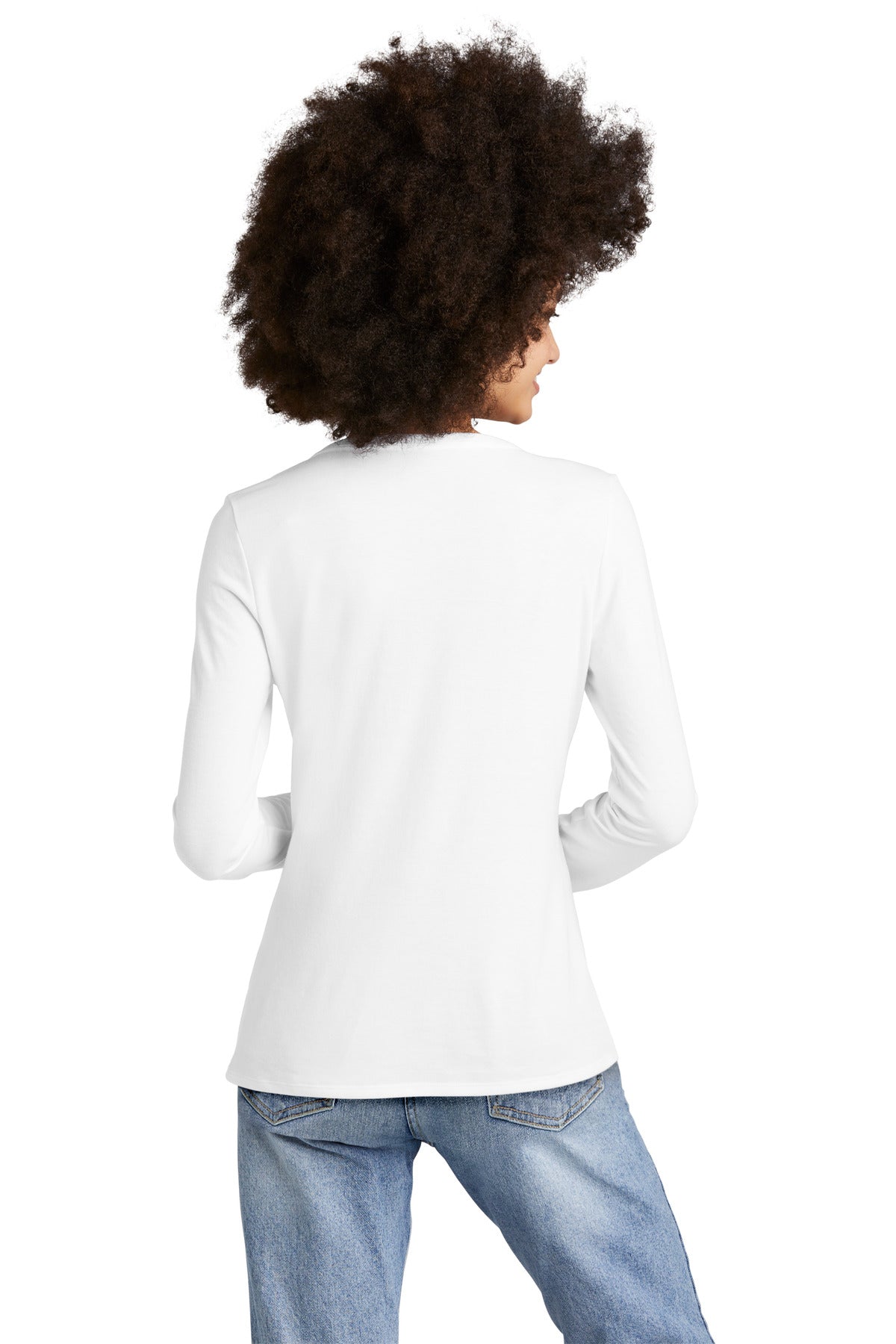 Custom Embroidered District Women's Perfect Tri Long Sleeve V-Neck Tee DT135,White