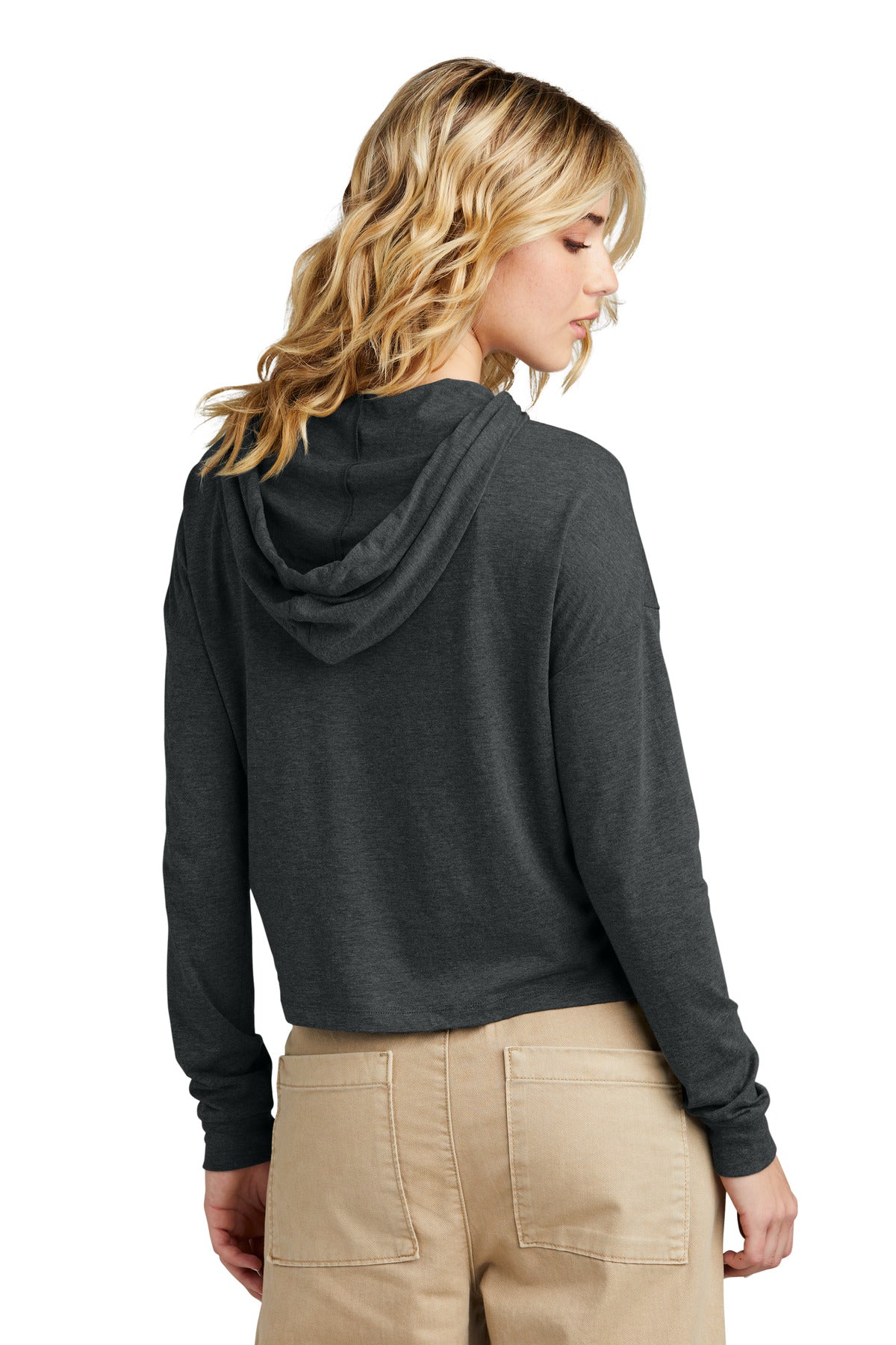 Custom Embroidered District Women's Perfect Tri Midi Long Sleeve Hoodie DT1390L,Black Frost