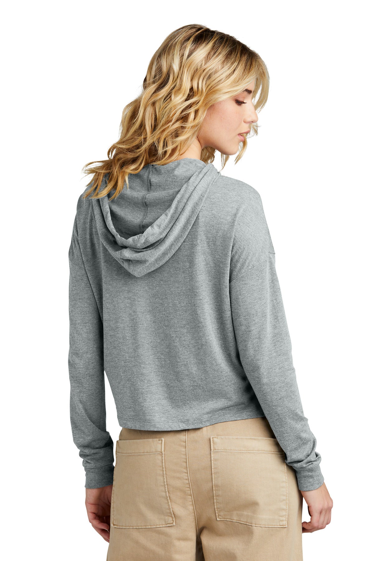 Custom Embroidered District Women's Perfect Tri Midi Long Sleeve Hoodie DT1390L,Grey Frost