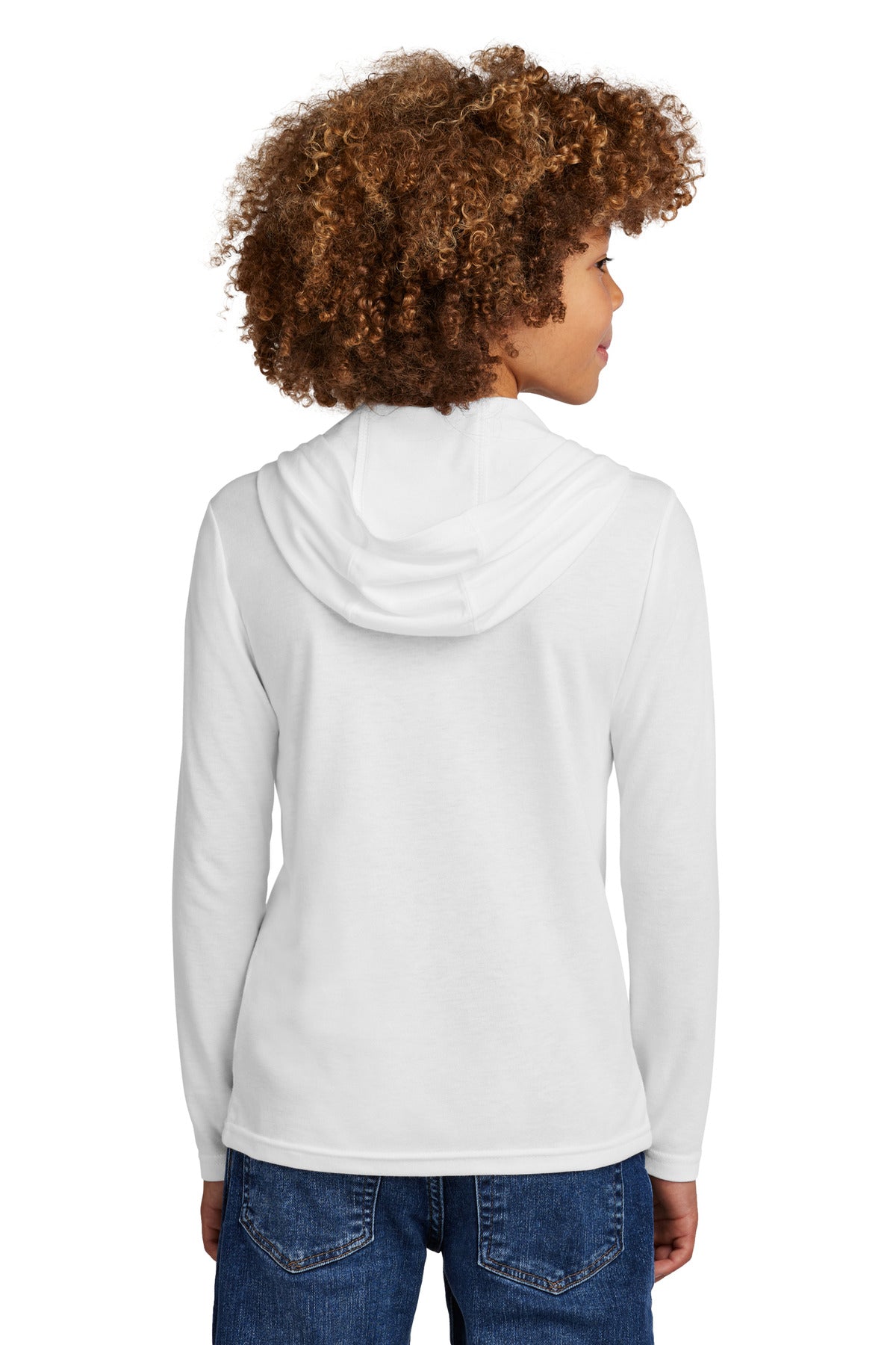 Custom Embroidered District Youth Perfect Tri Long Sleeve Hoodie DT139Y,White