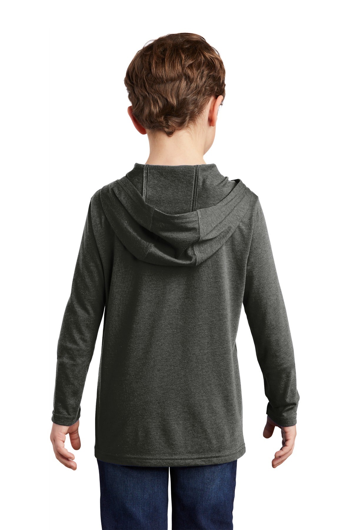 Custom Embroidered District Youth Perfect Tri Long Sleeve Hoodie DT139Y,Black Frost