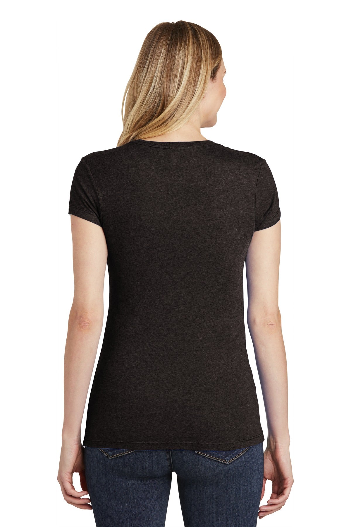 Custom Embroidered District Women's Fitted Perfect Tri Tee. DT155,Black Frost