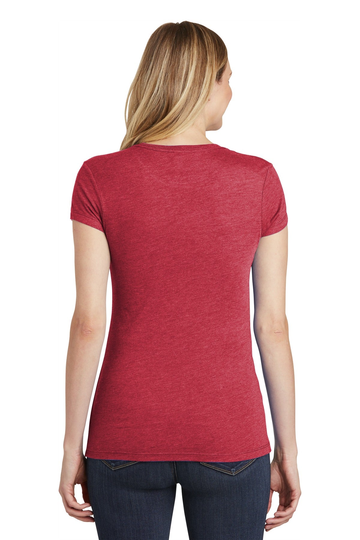 Custom Embroidered District Women's Fitted Perfect Tri Tee. DT155,Red Frost