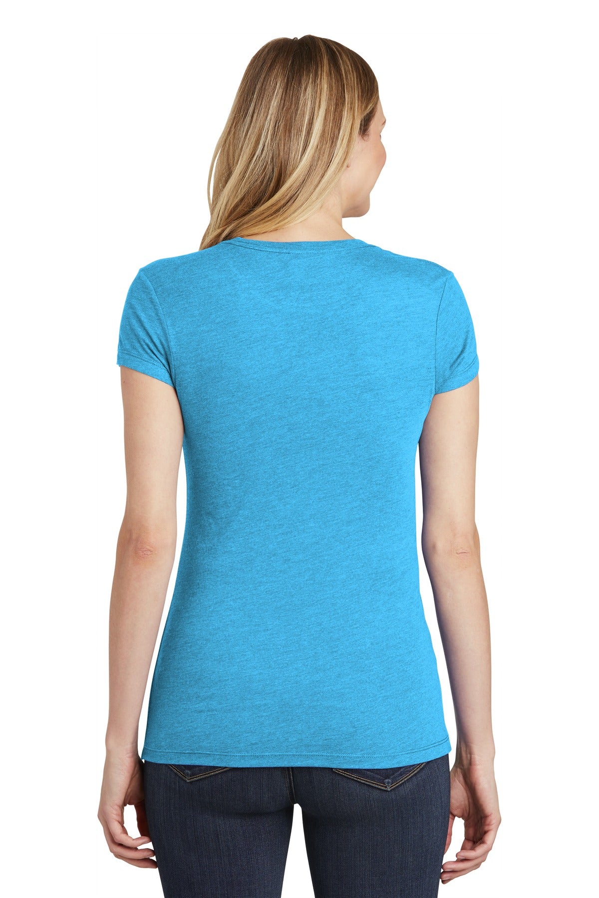 Custom Embroidered District Women's Fitted Perfect Tri Tee. DT155,Turquoise Frost