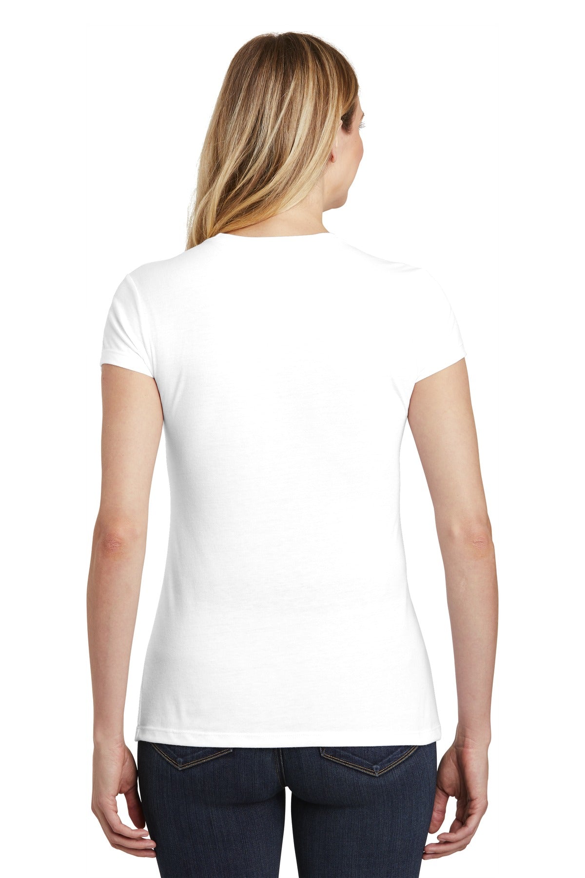 Custom Embroidered District Women's Fitted Perfect Tri Tee. DT155,White