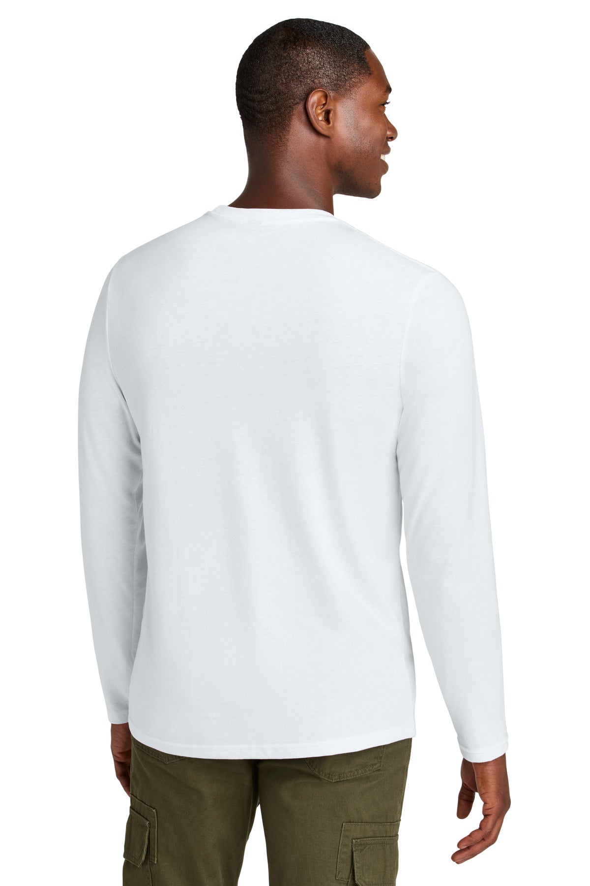 Custom Embroidered District Perfect Weight CVC Long Sleeve Tee DT185,Bright White