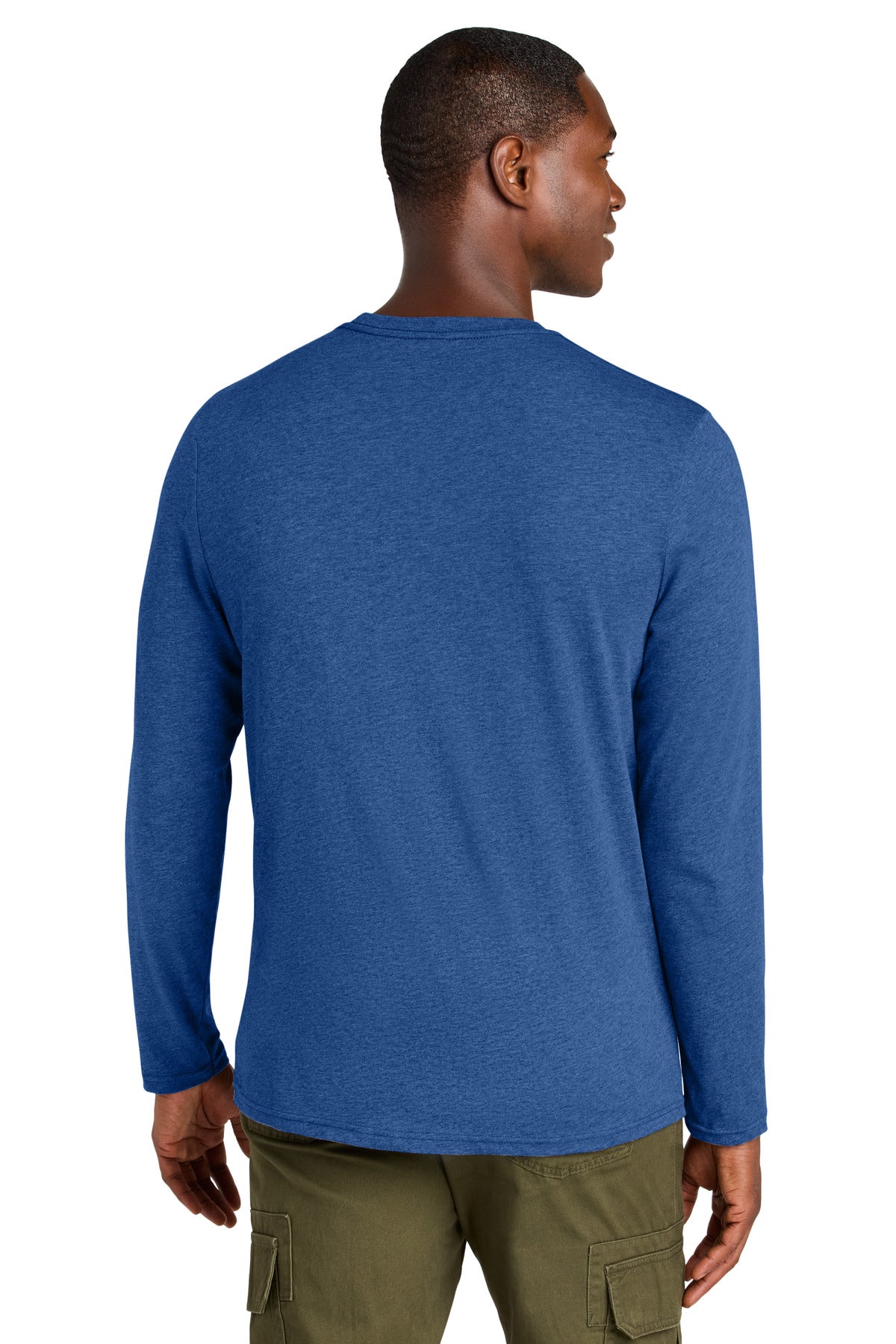 Custom Embroidered District Perfect Weight CVC Long Sleeve Tee DT185,Heathered Deep Royal
