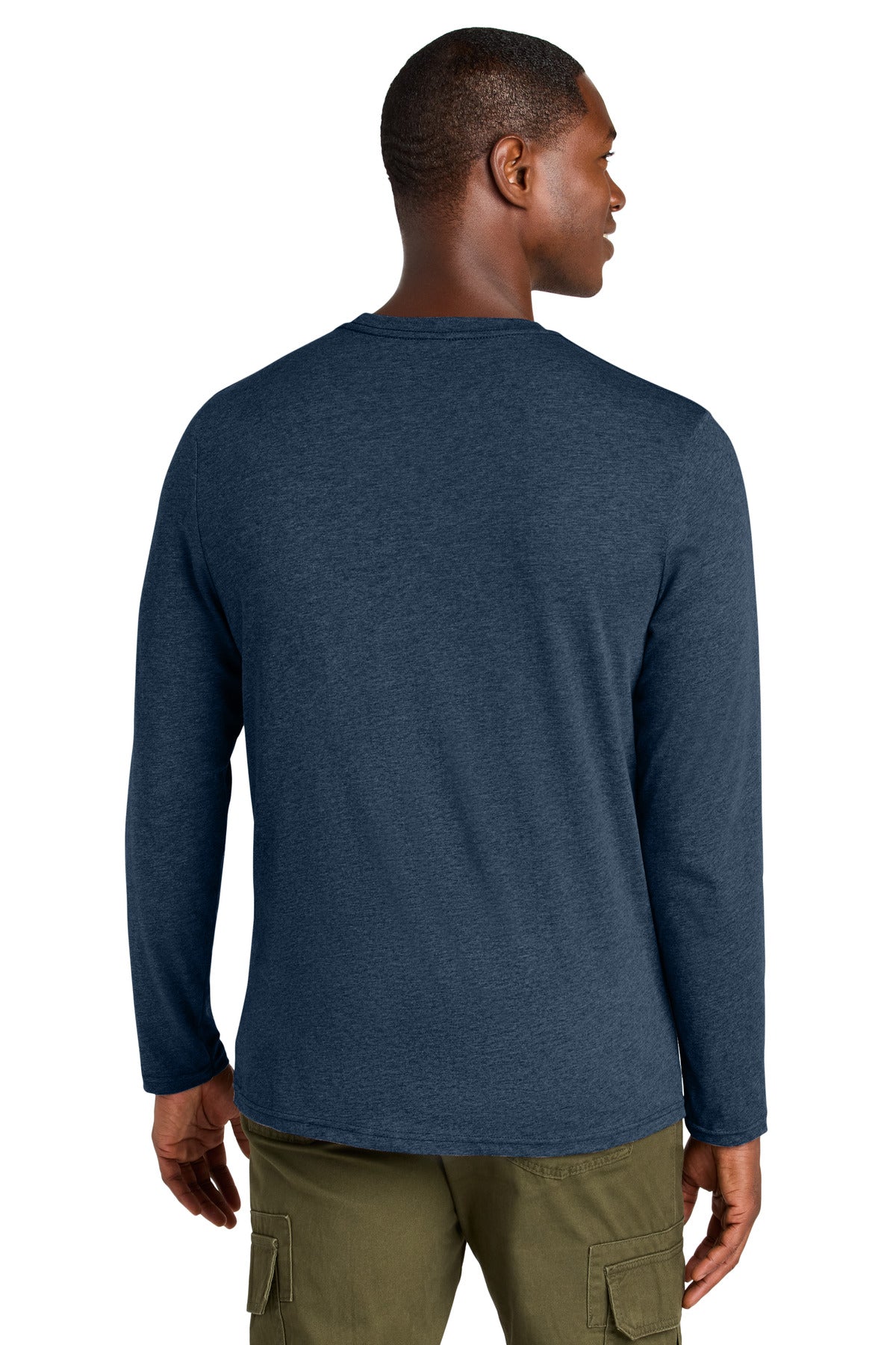 Custom Embroidered District Perfect Weight CVC Long Sleeve Tee DT185,Heathered Navy
