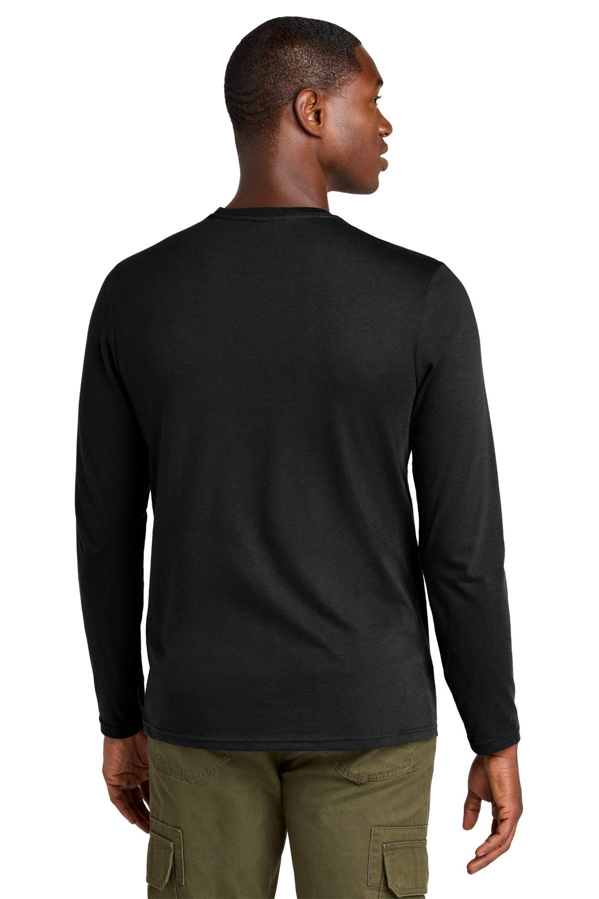 Custom Embroidered District Perfect Weight CVC Long Sleeve Tee DT185,Jet Black