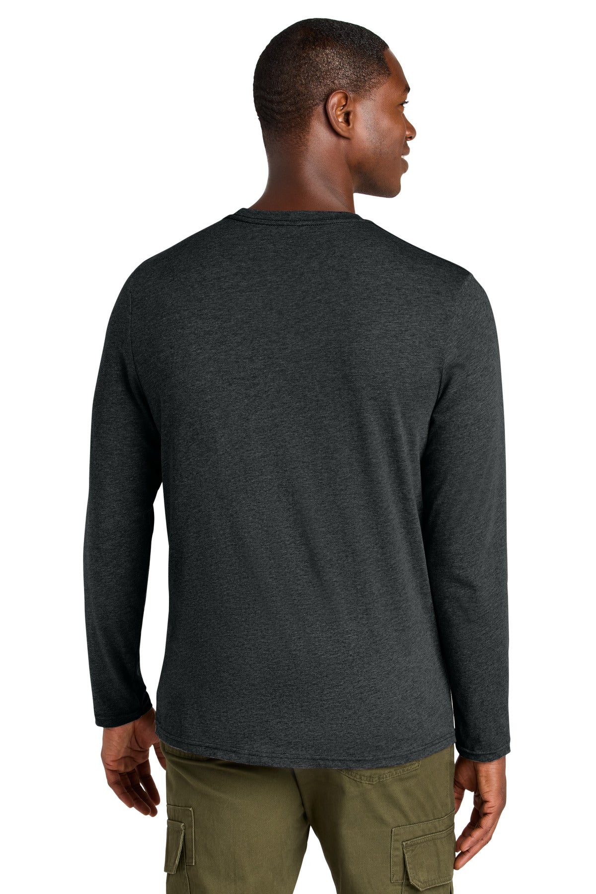 Custom Embroidered District Perfect Weight CVC Long Sleeve Tee DT185,Jet Black Heather