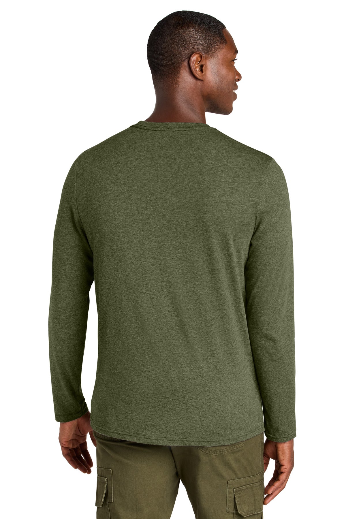 Custom Embroidered District Perfect Weight CVC Long Sleeve Tee DT185,Military Green Heather
