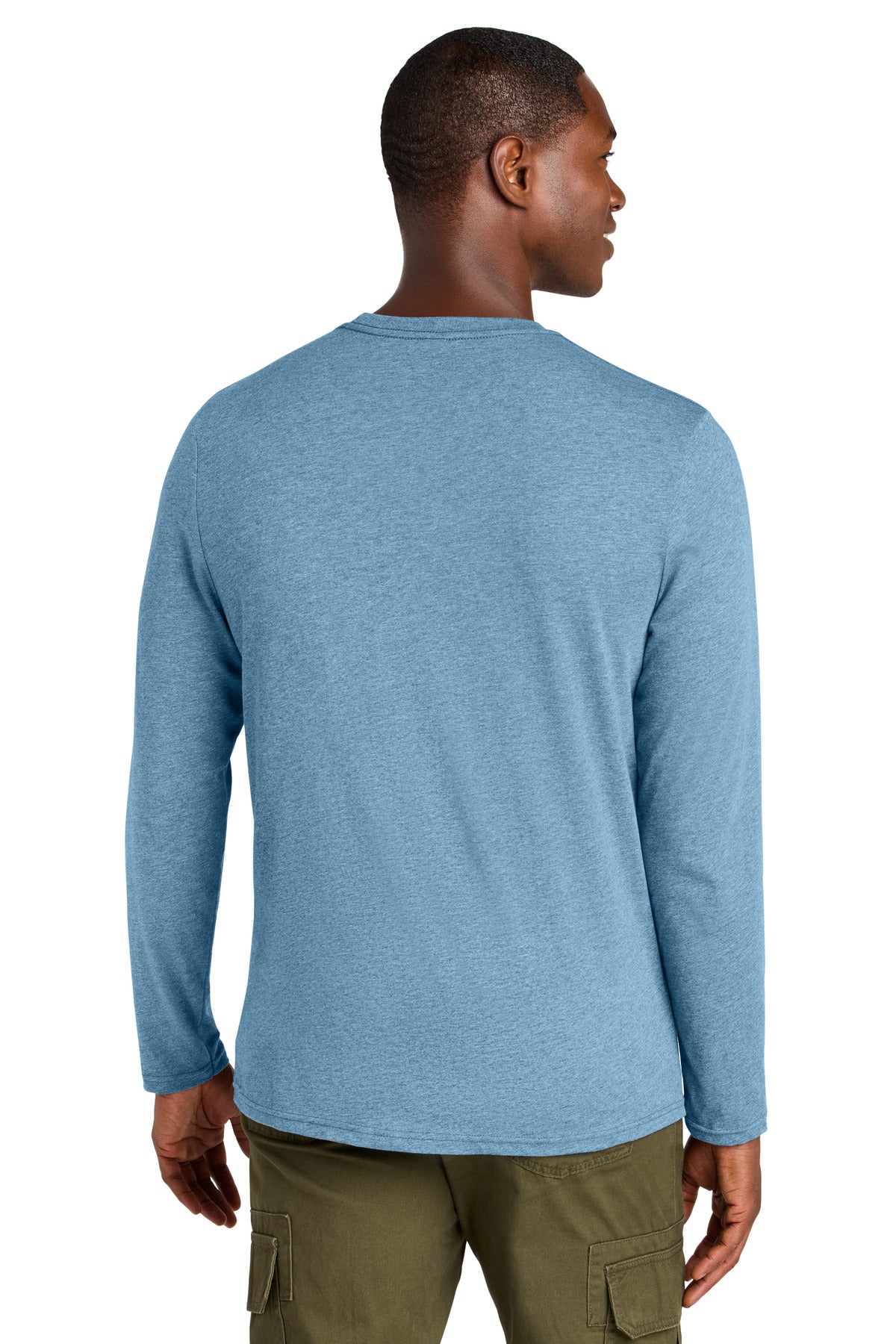 Custom Embroidered District Perfect Weight CVC Long Sleeve Tee DT185,Tundra Blue Heather